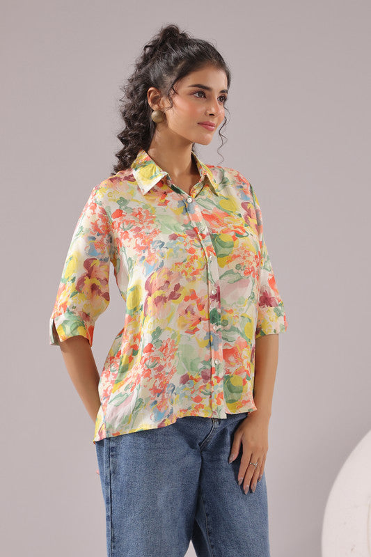 Sunlit Petal Printed Muslin Silk Shirt