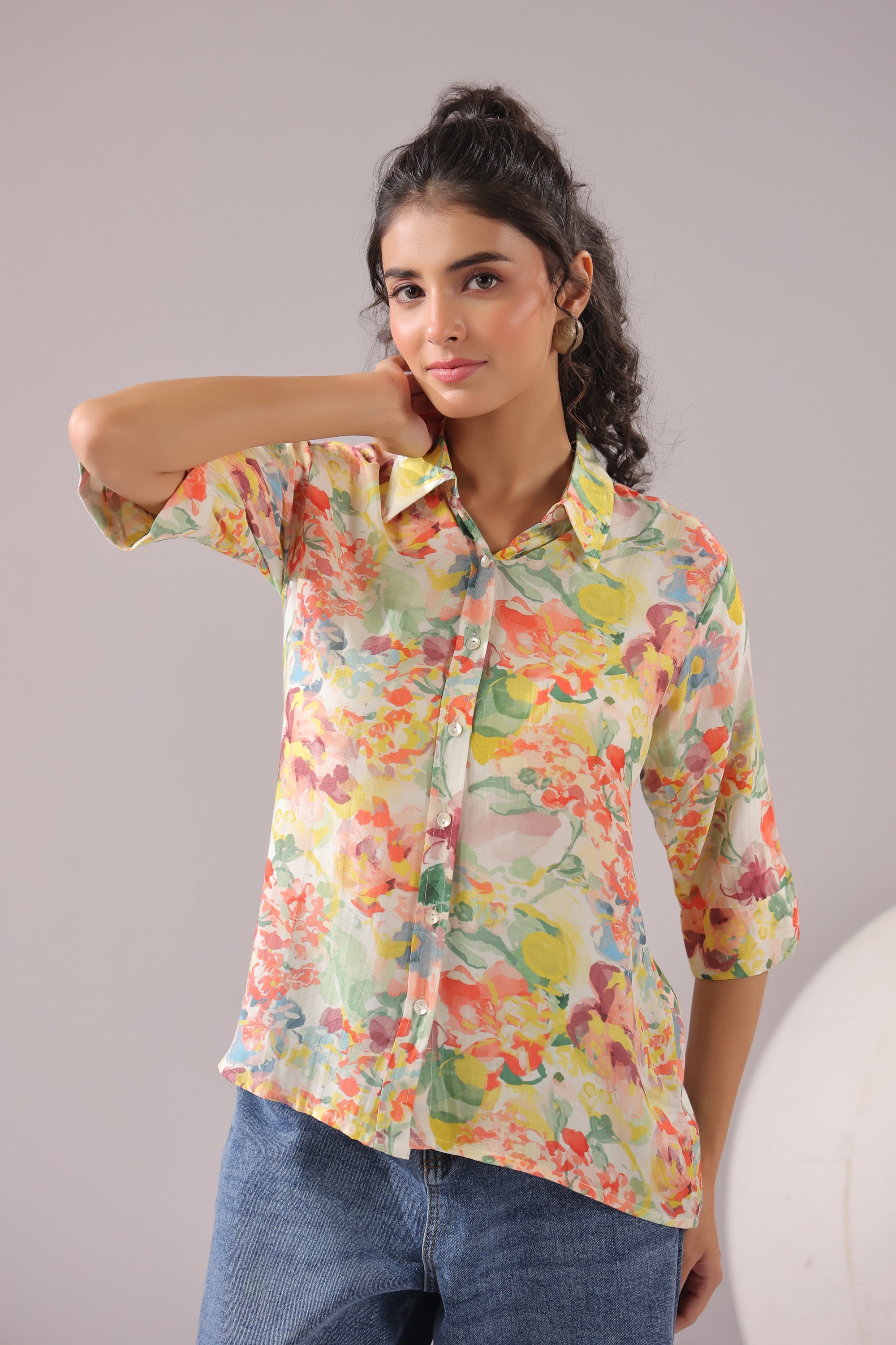 Sunlit Petal Printed Muslin Silk Shirt