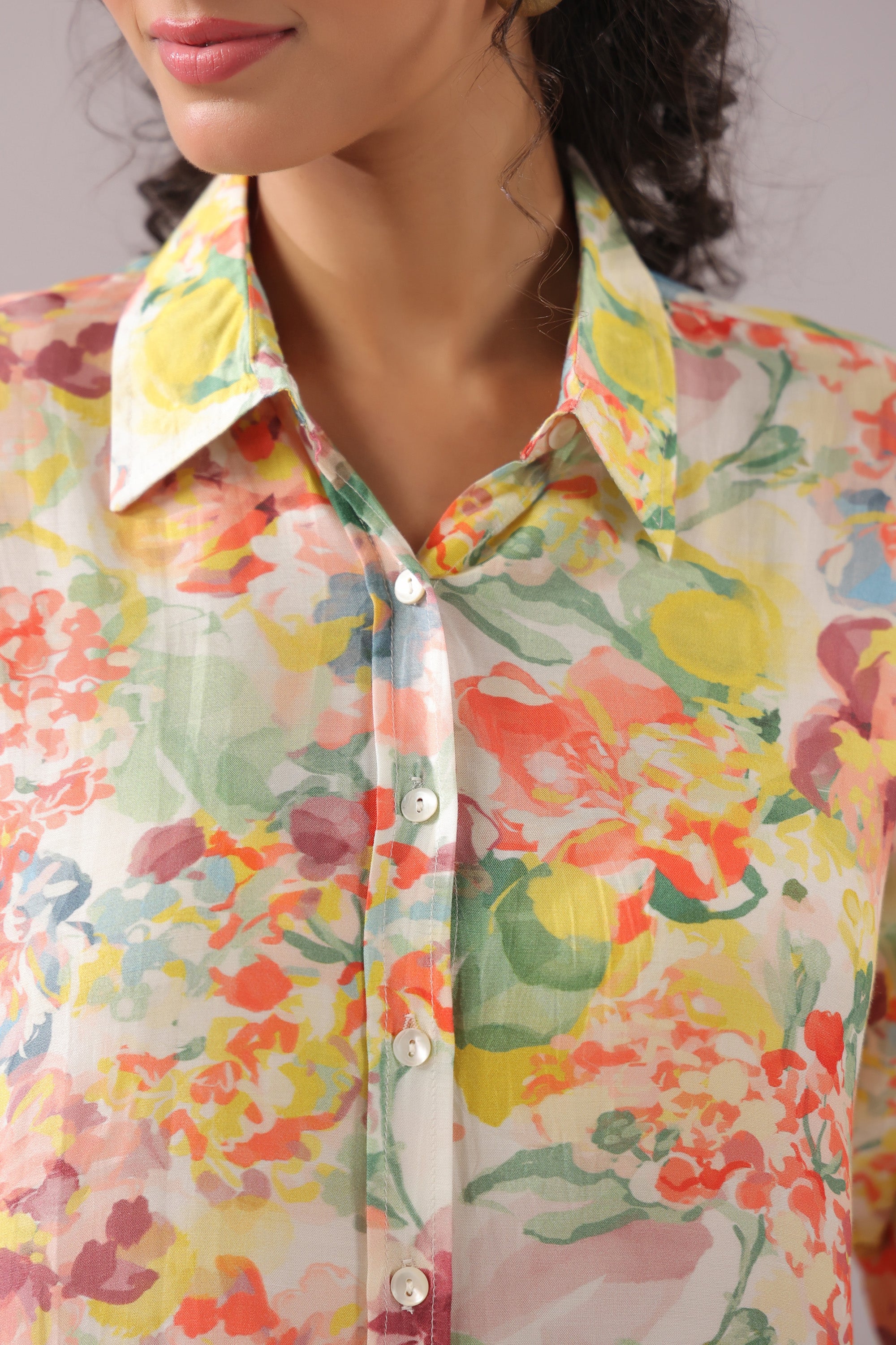 Sunlit Petal Printed Muslin Silk Shirt