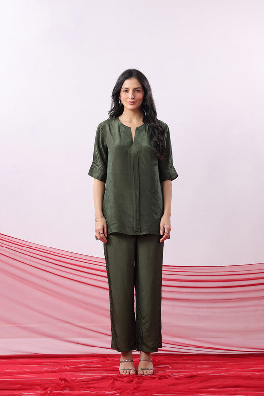 Olive Green Solid Relaxed Everyday Wear Co-ord Set