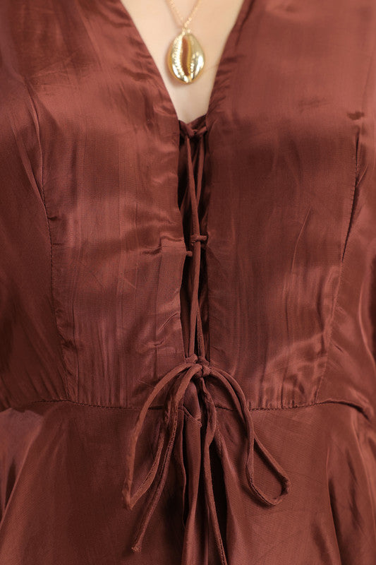 Brown Solid Layered Peplum Co-ord Set