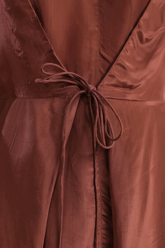 Brown Solid Wrap Minimal Casual Co-ord Set