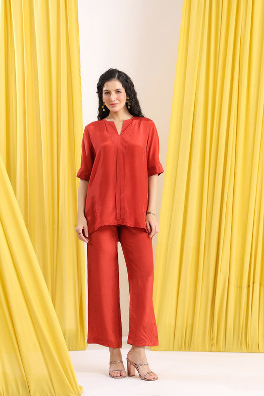 Rust Red Solid Casual Co-ord Set