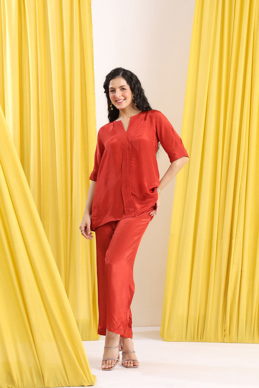 Rust Red Solid Casual Co-ord Set