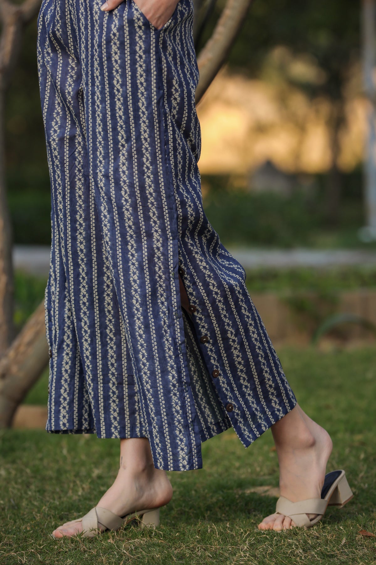 Shibori on Off-shoulder Blue Cotton Co-ord set