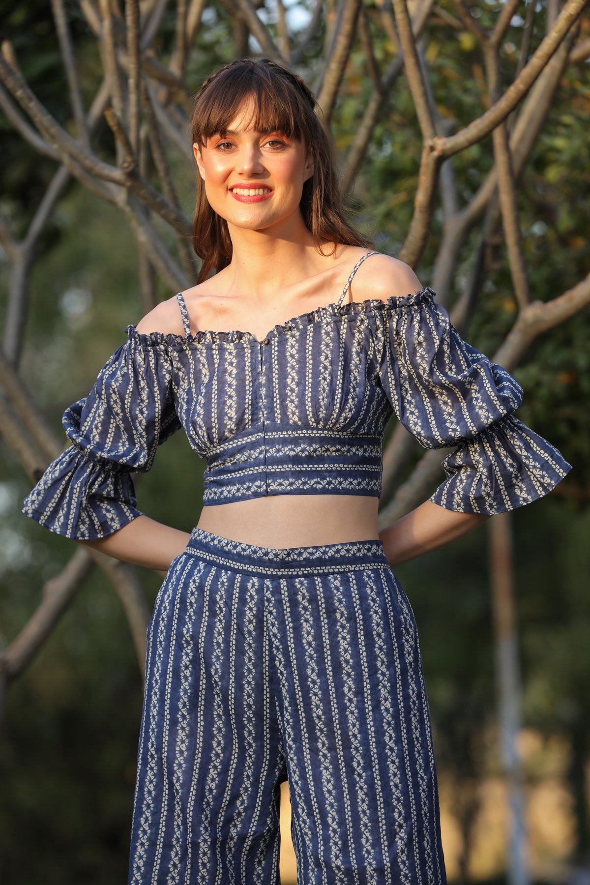 Shibori on Off-shoulder Blue Cotton Co-ord set