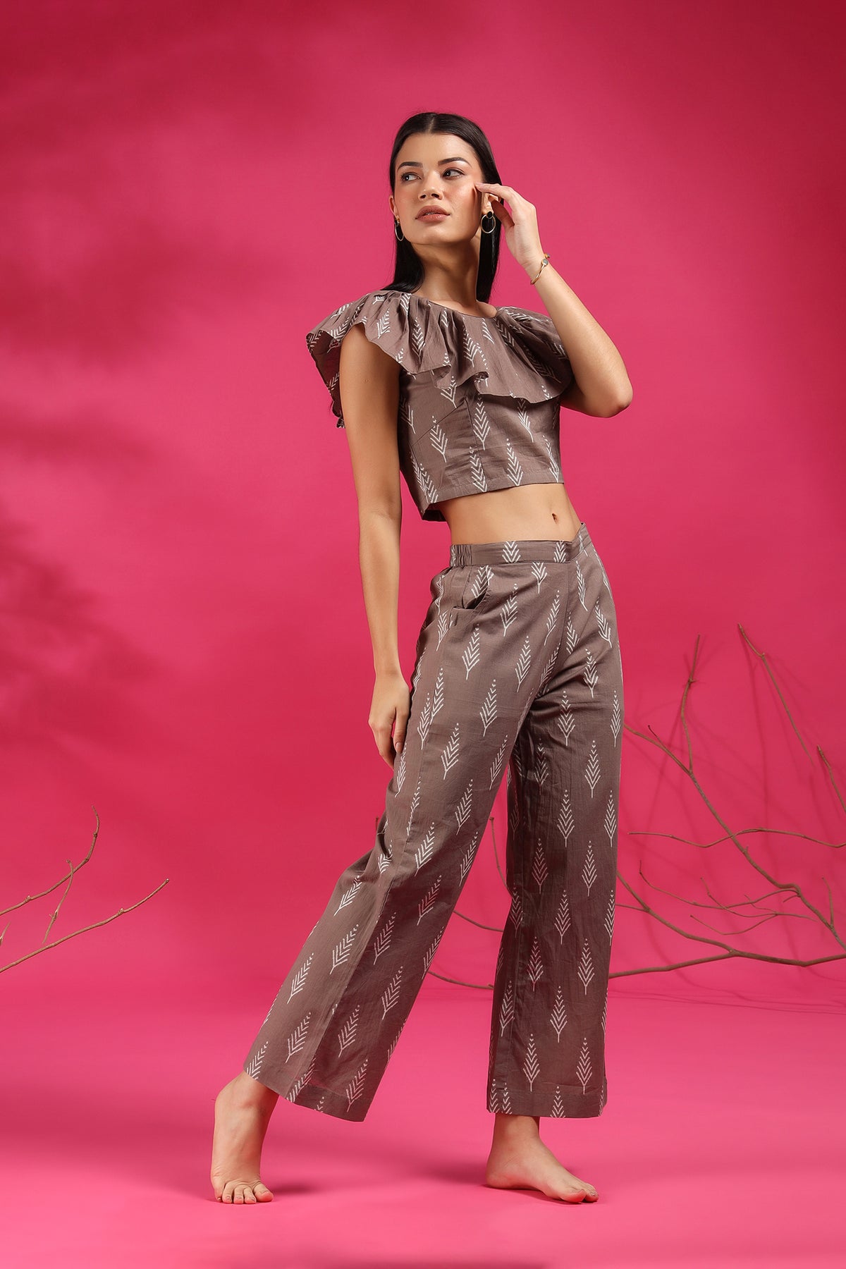 Tropical Leaves on Grey Cotton Co-ord Set