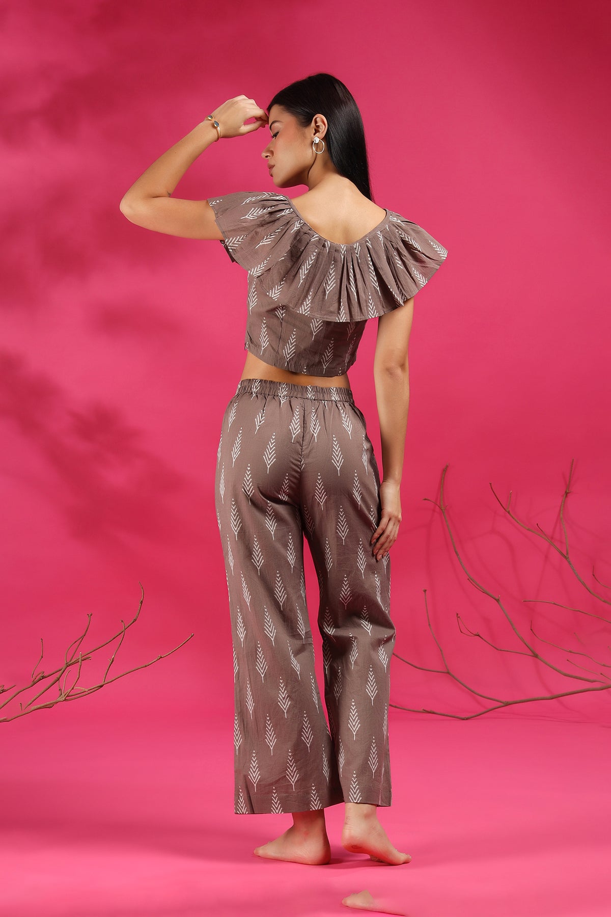 Tropical Leaves on Grey Cotton Co-ord Set