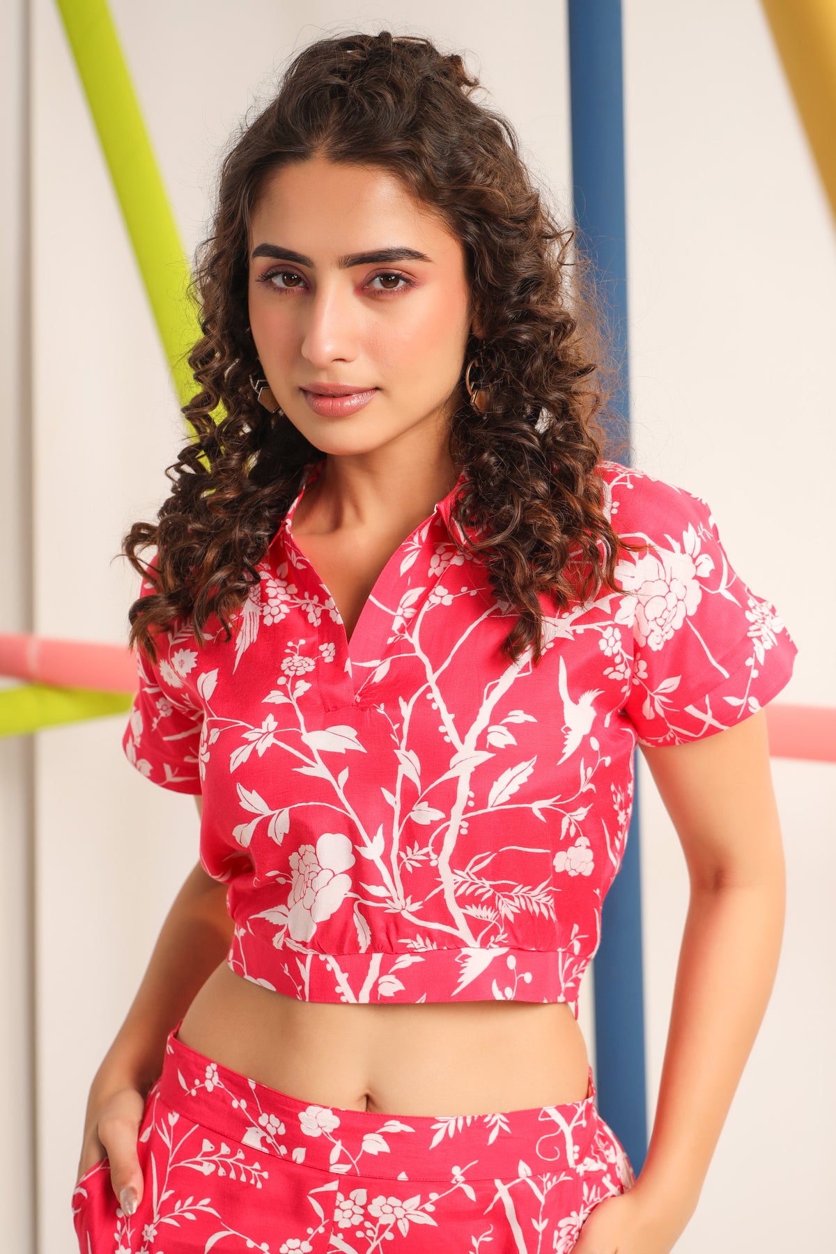 White Twines on Pink Cotton Co-ord Set