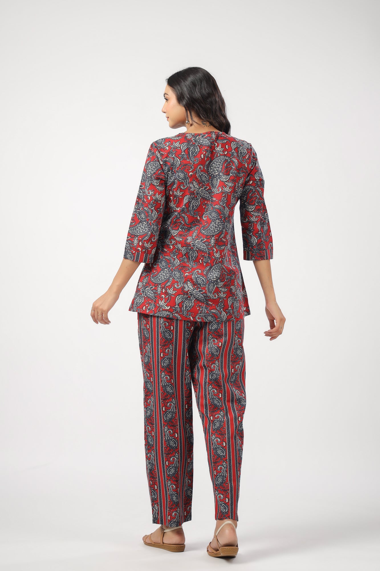 Paisley Park on Red Cotton Loungewear Top Set