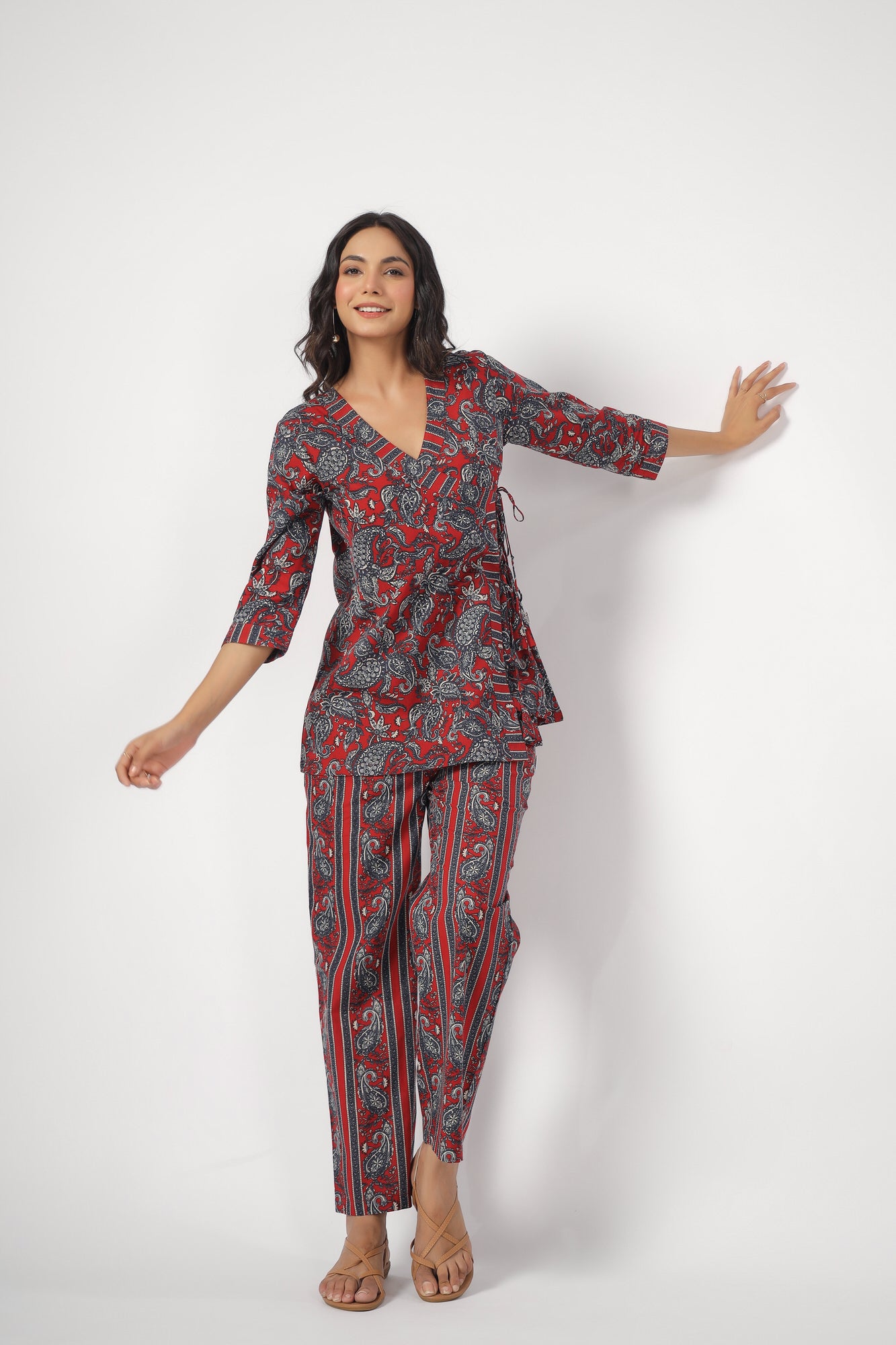 Paisley Park on Red Cotton Loungewear Top Set