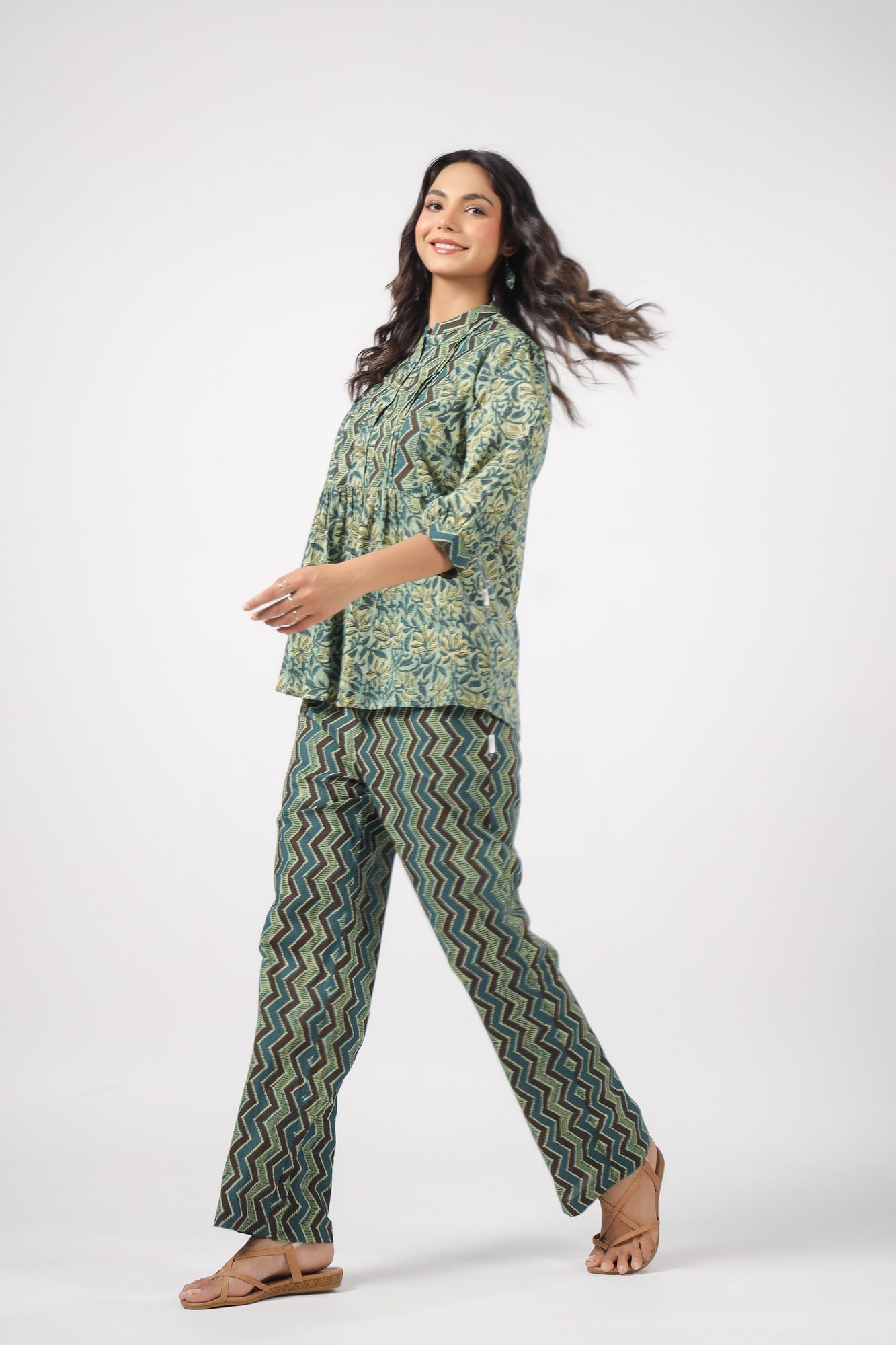 Zen Green Cotton Loungewear Top Set