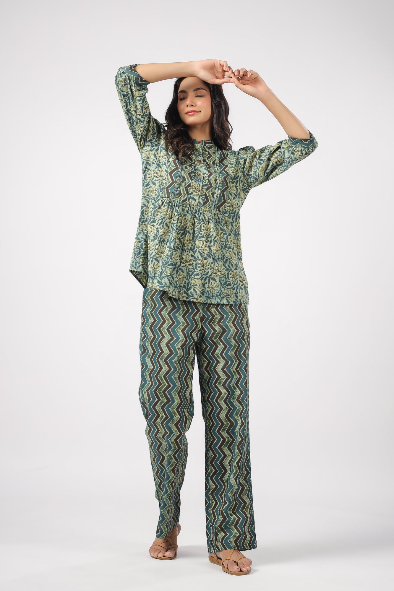 Zen Green Cotton Loungewear Top Set