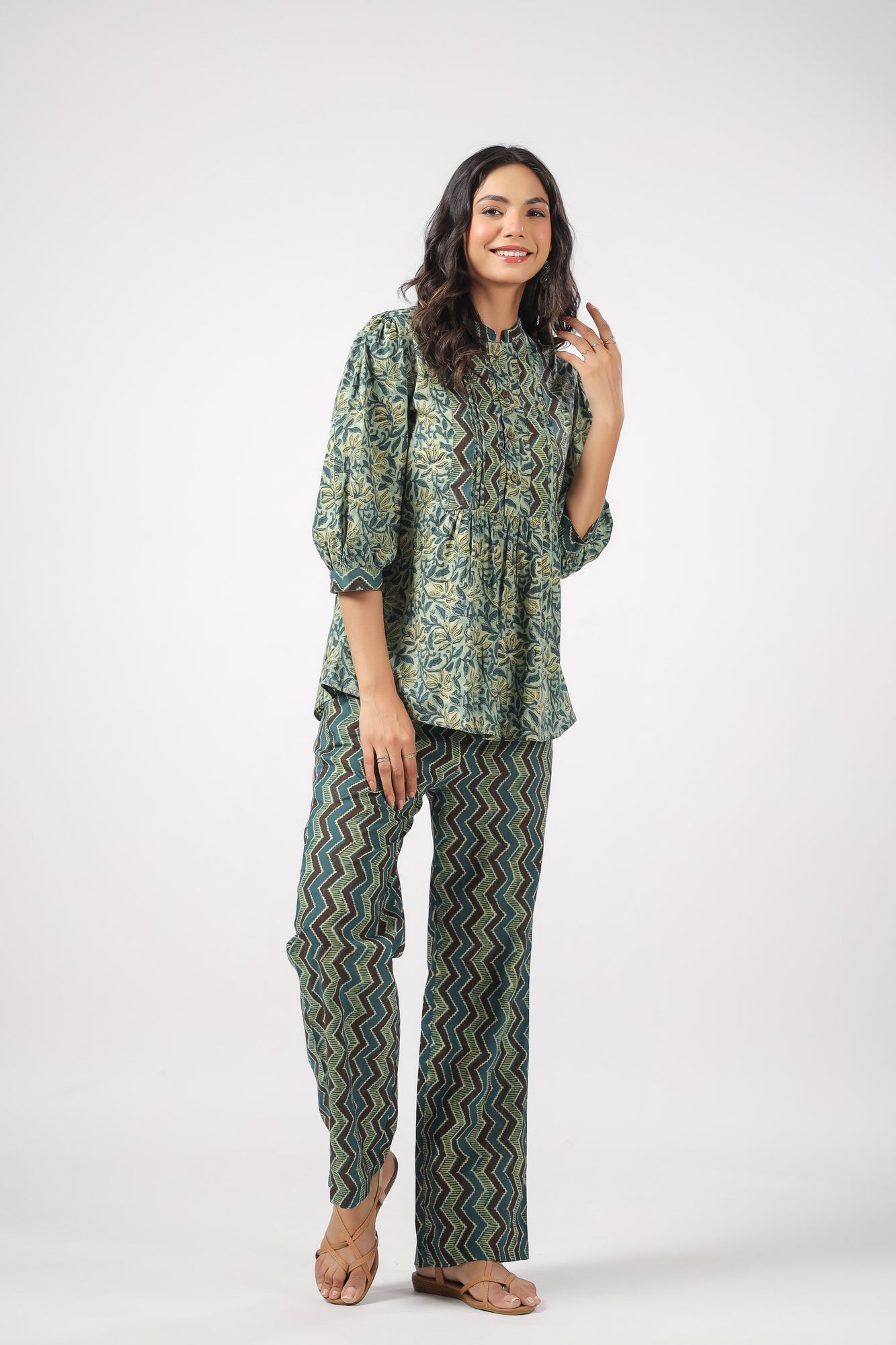 Zen Green Cotton Loungewear Top Set