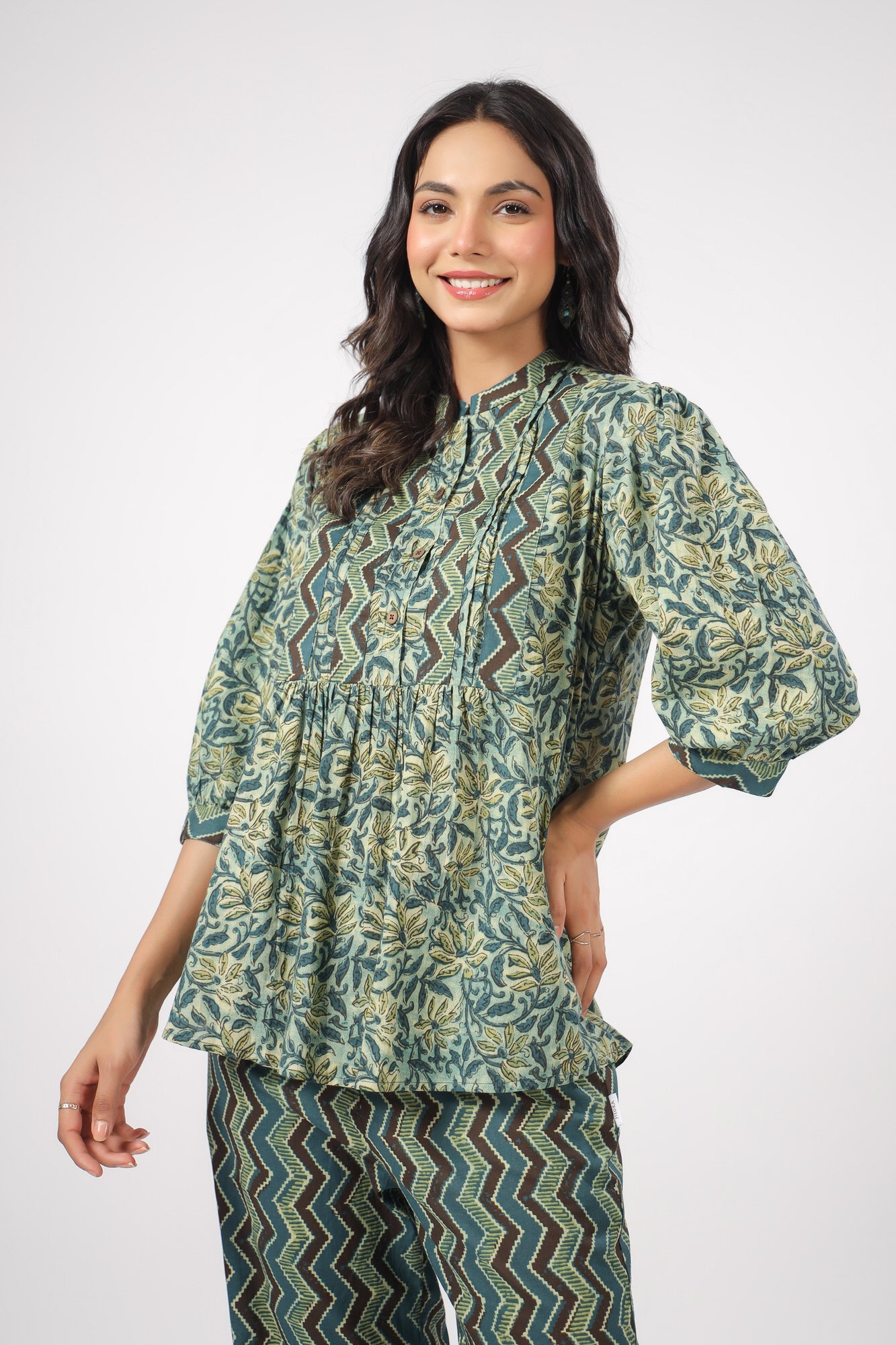 Zen Green Cotton Loungewear Top Set