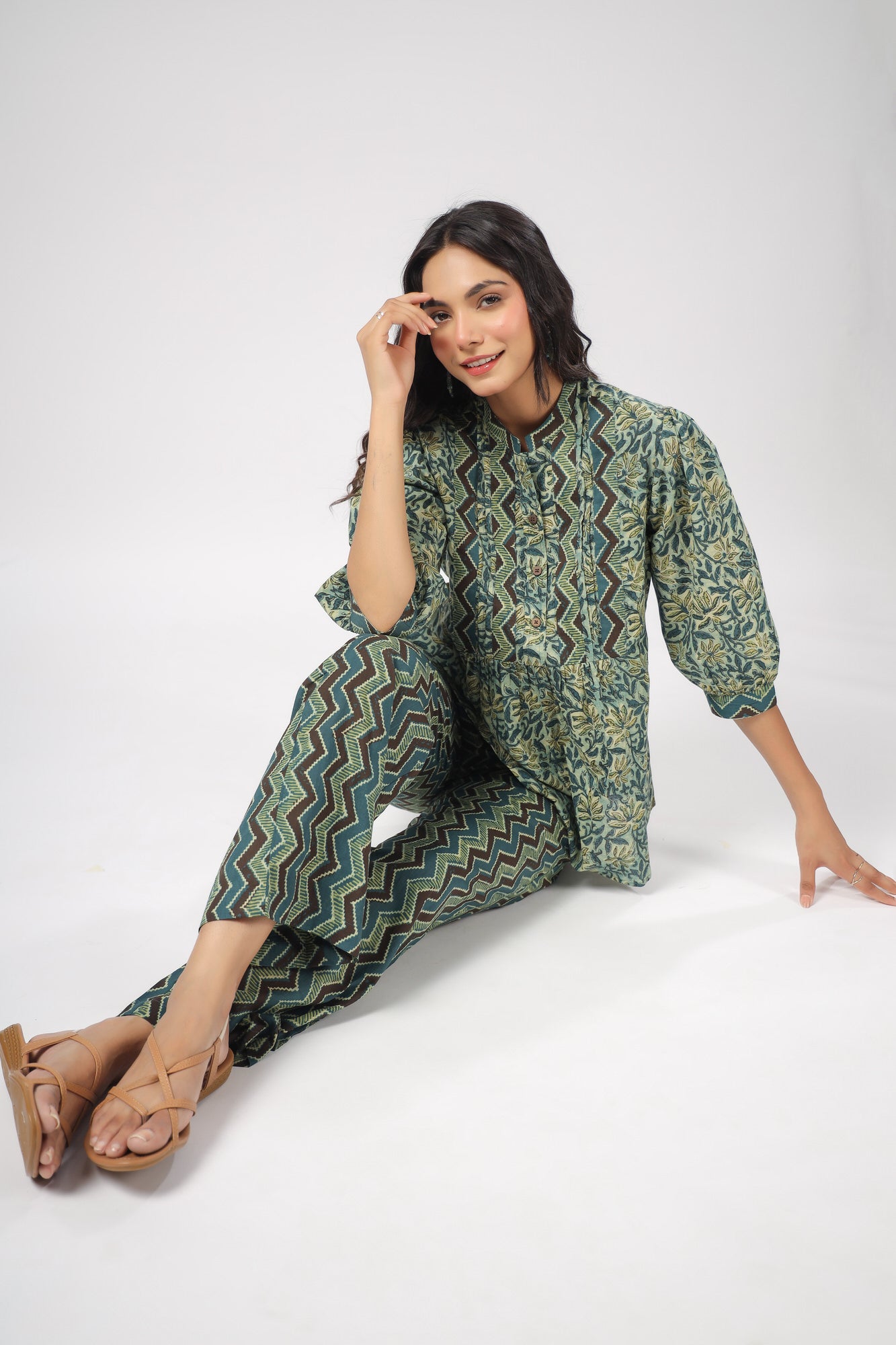 Zen Green Cotton Loungewear Top Set