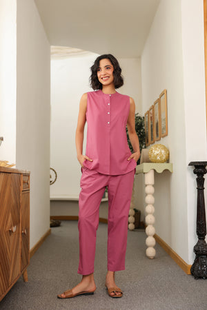 Rose Haze Sleeveless Cotton Co-ord Set