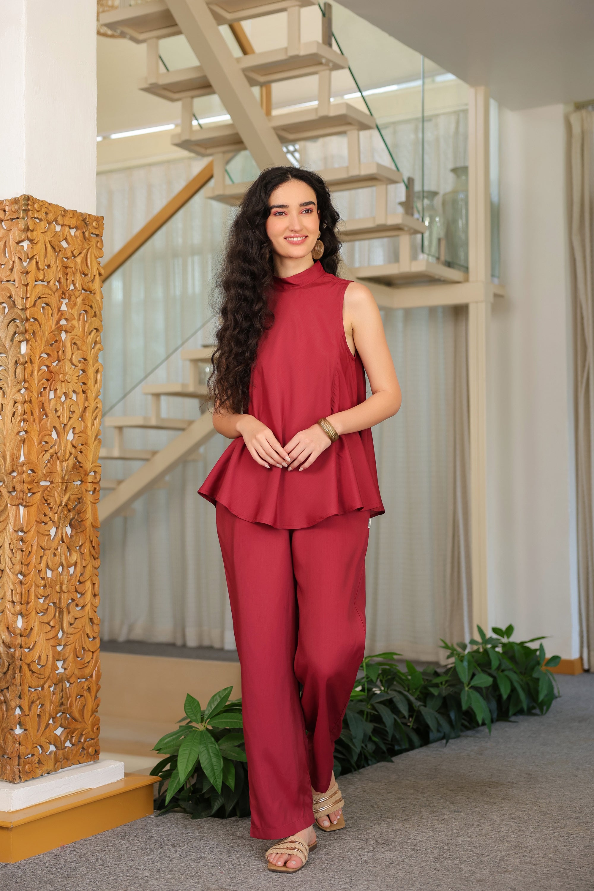 Ruby Flow Sleeveless Russian Silk Co-ord Set