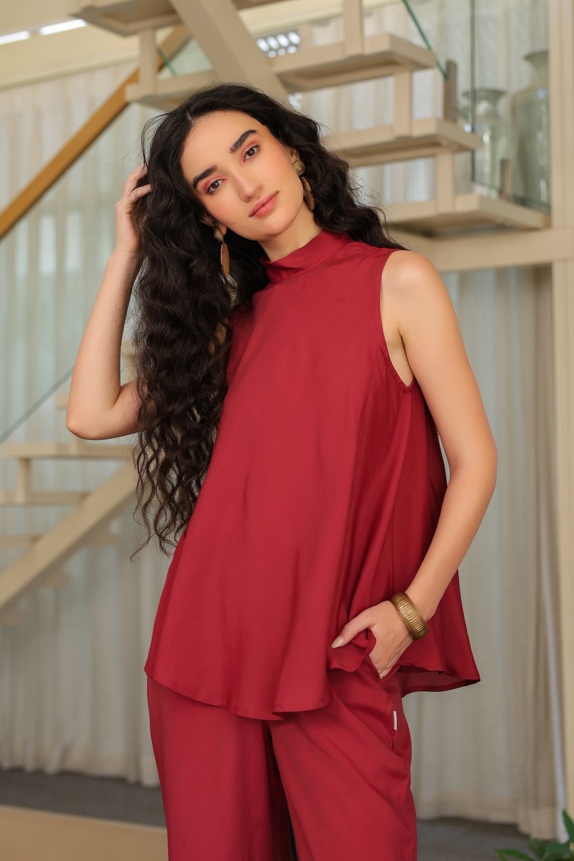 Ruby Flow Sleeveless Russian Silk Co-ord Set