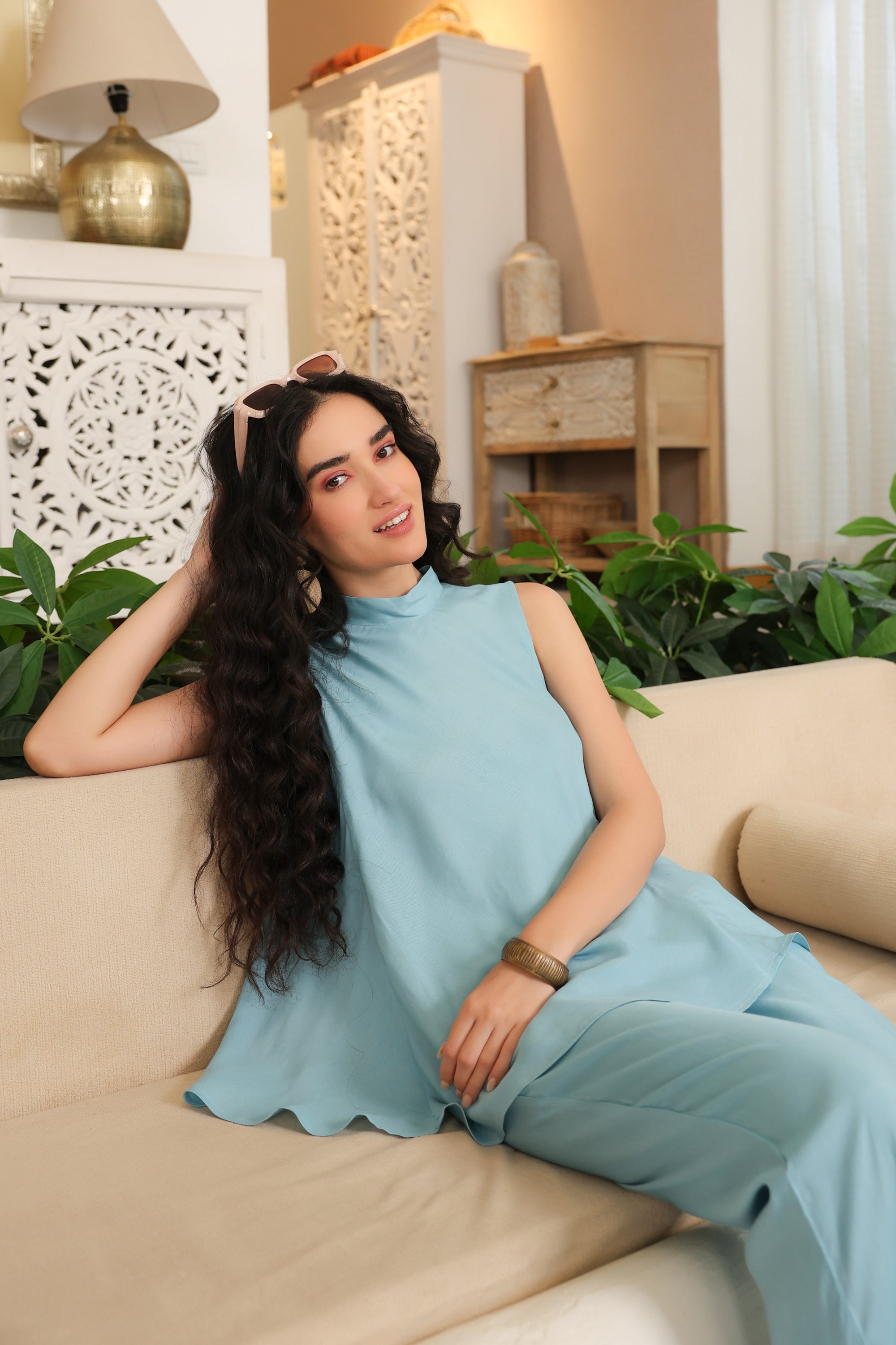 Aqua Grace Sleeveless Russian Silk Co-ord Set