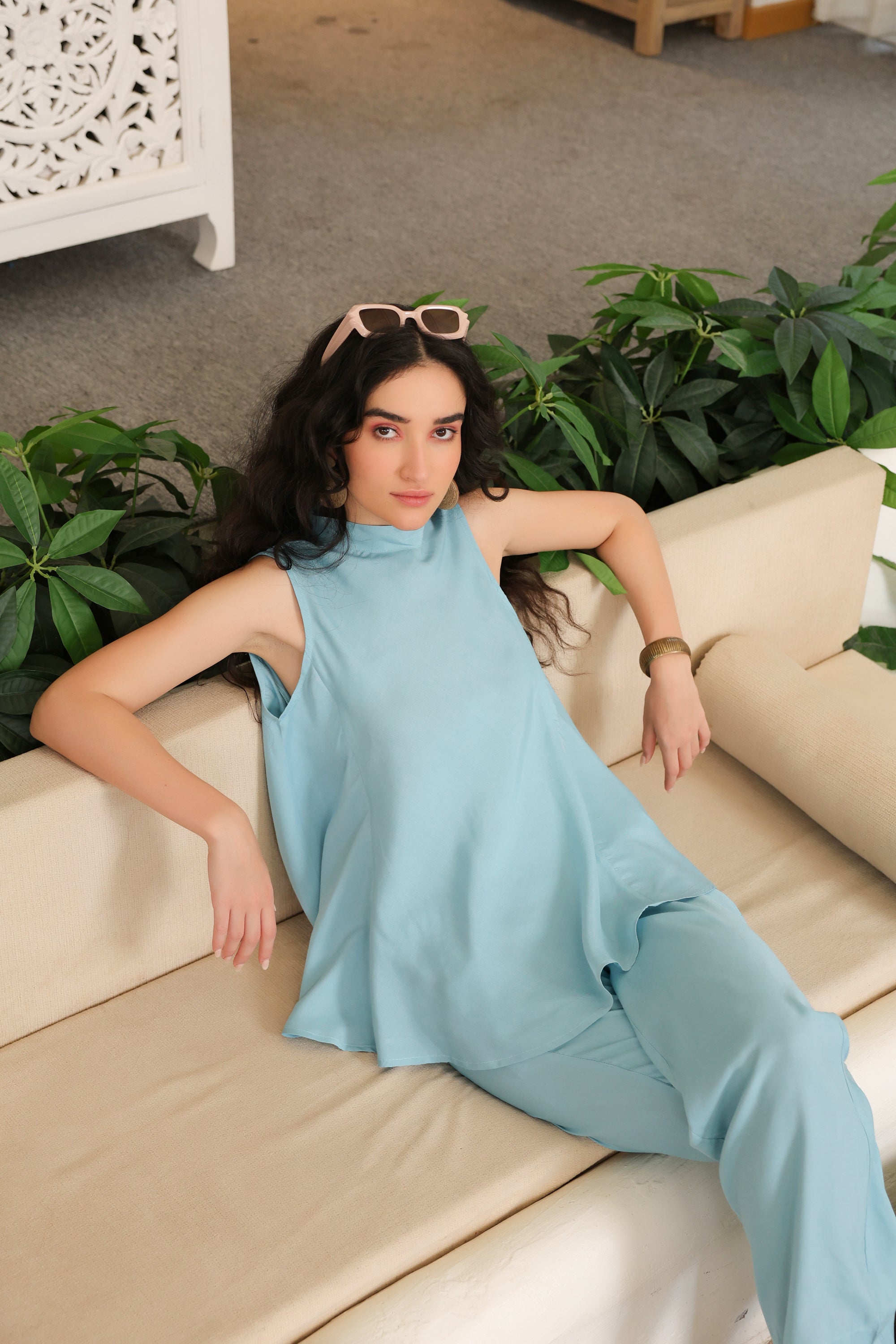 Aqua Grace Sleeveless Russian Silk Co-ord Set