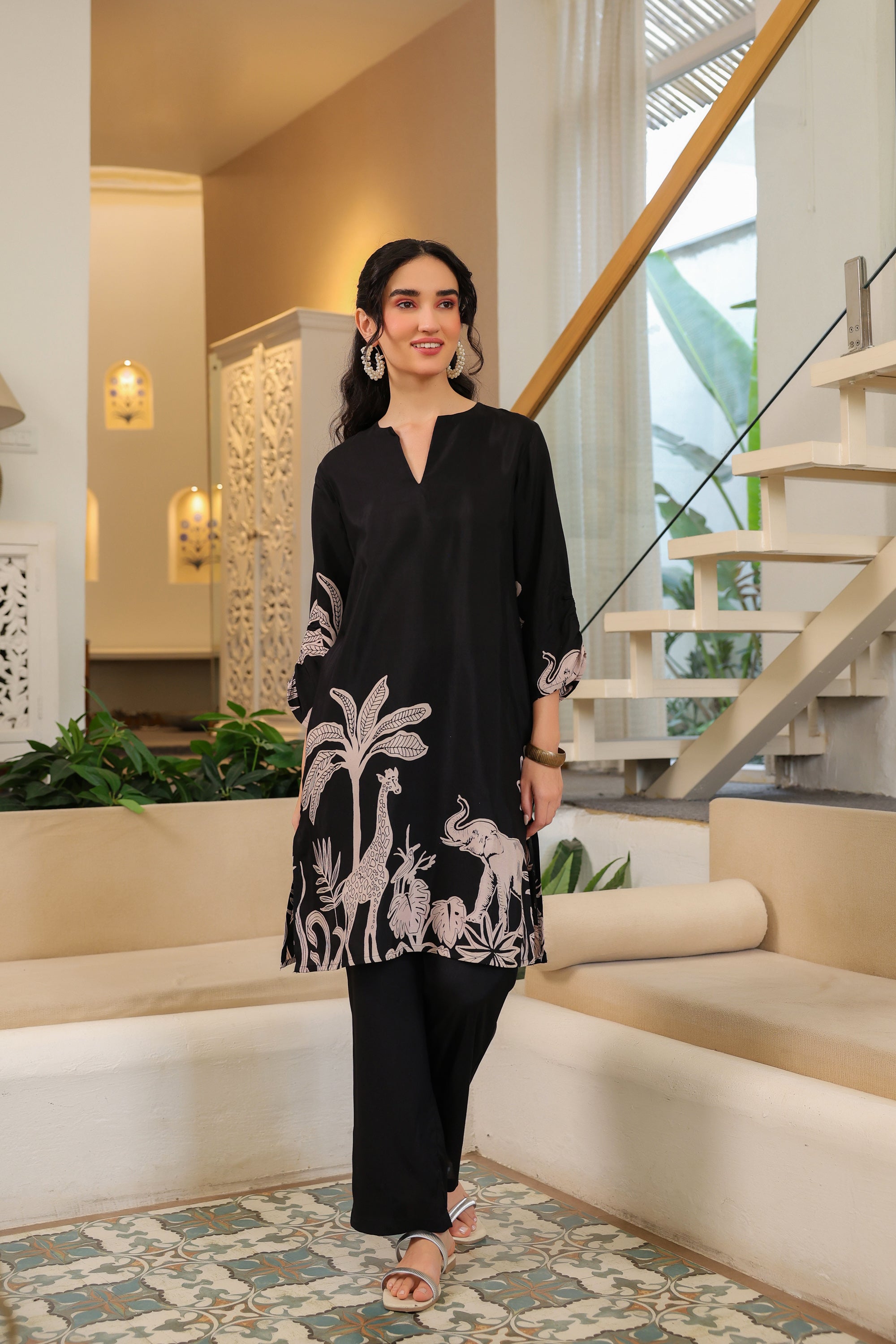Black Jungle Mystique Russian Silk Co-ord Set