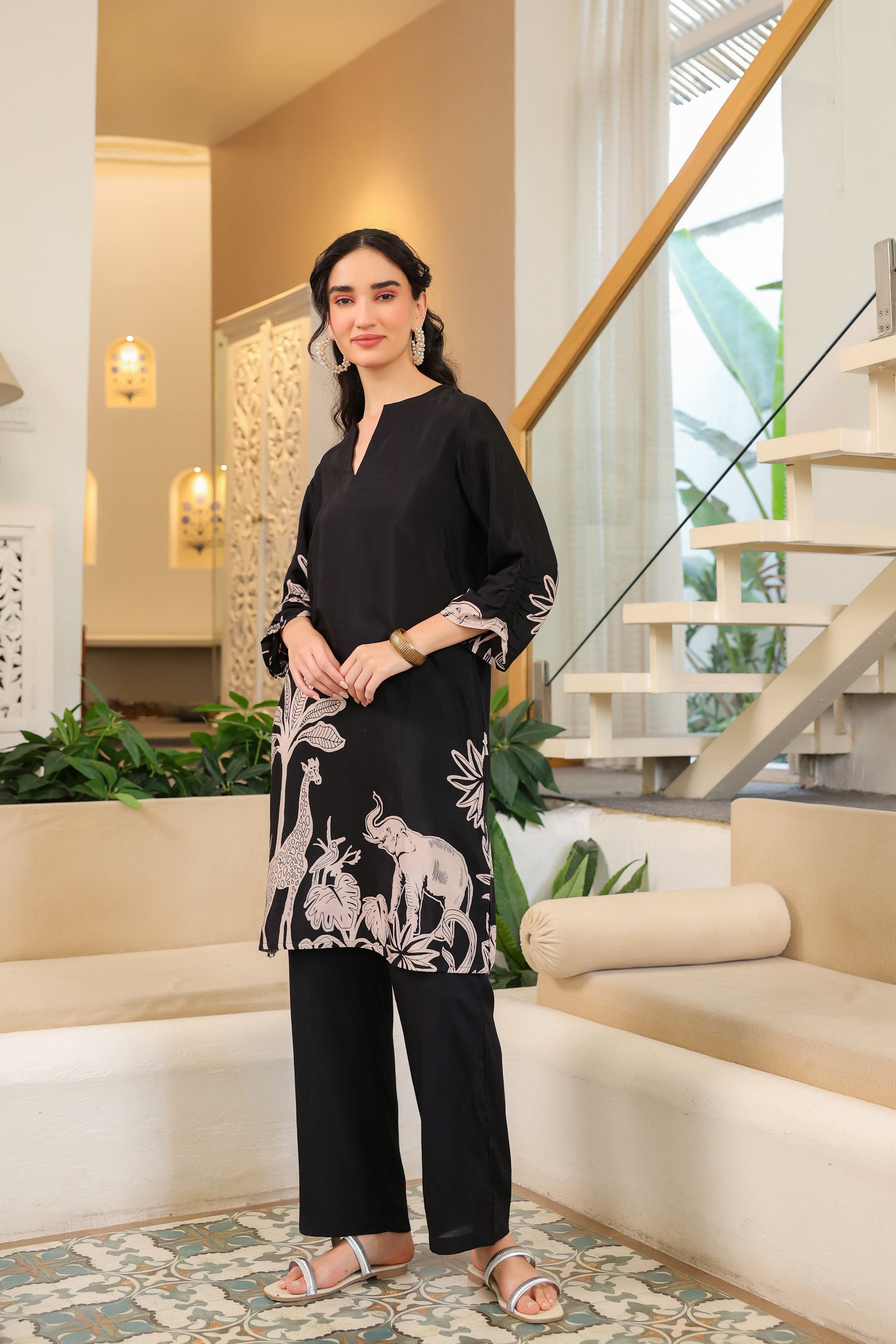 Black Jungle Mystique Russian Silk Co-ord Set