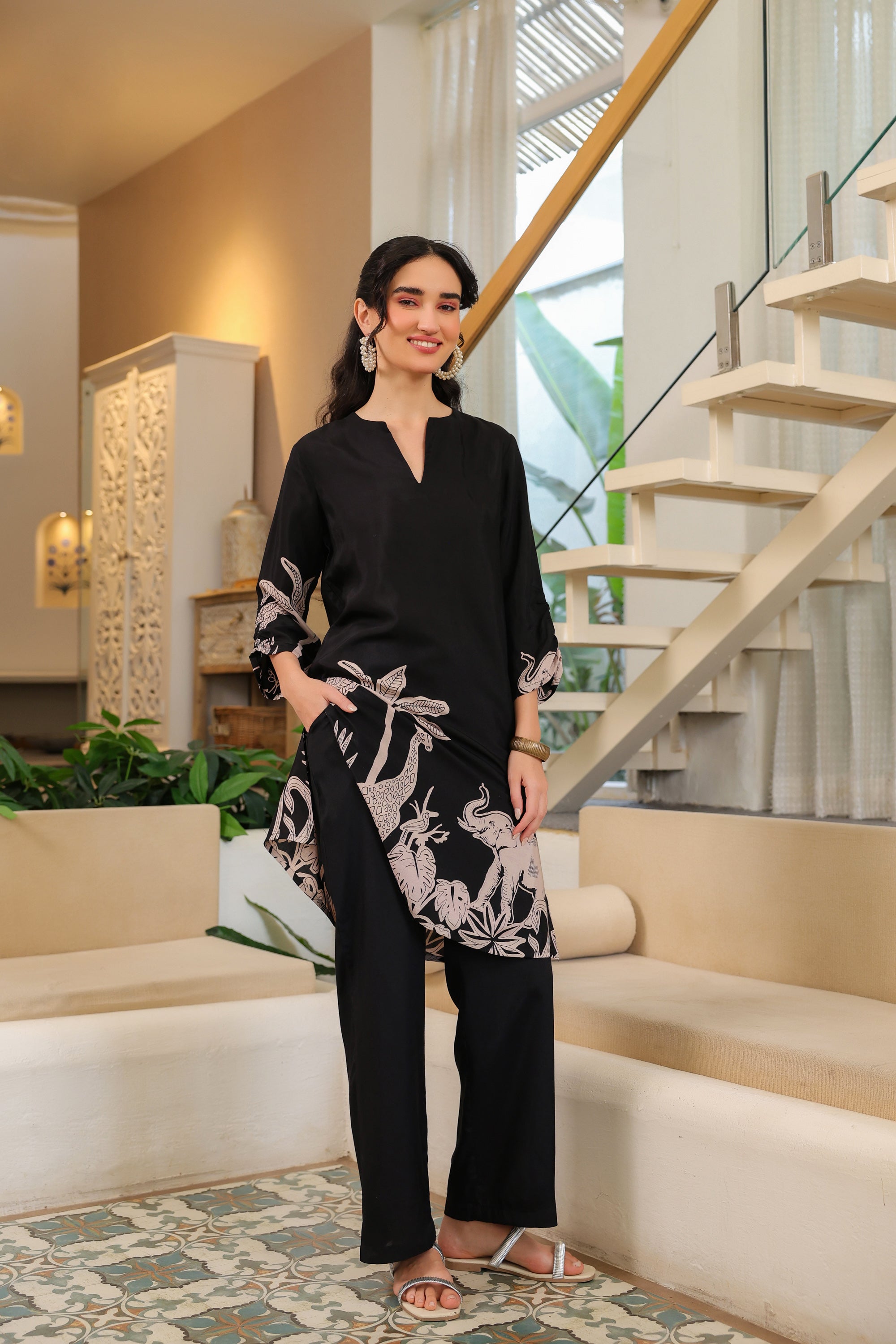 Black Jungle Mystique Russian Silk Co-ord Set