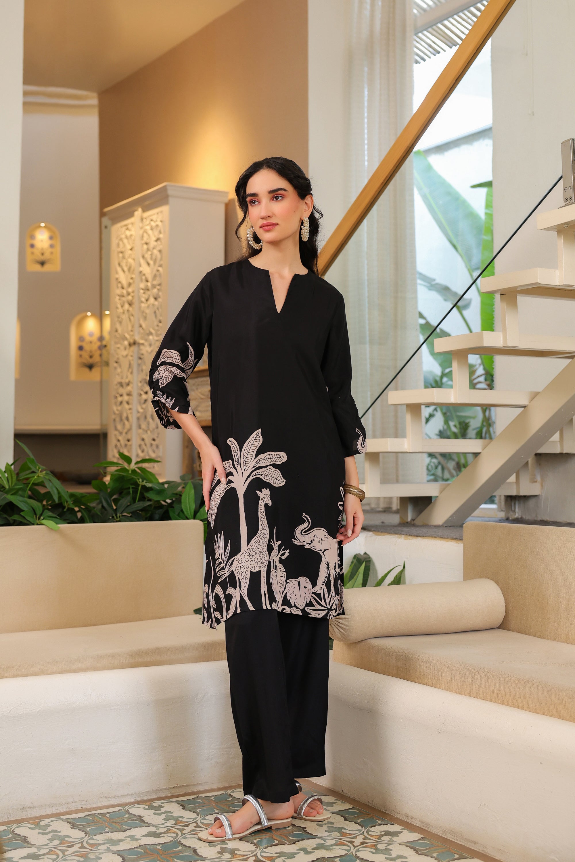 Black Jungle Mystique Russian Silk Co-ord Set