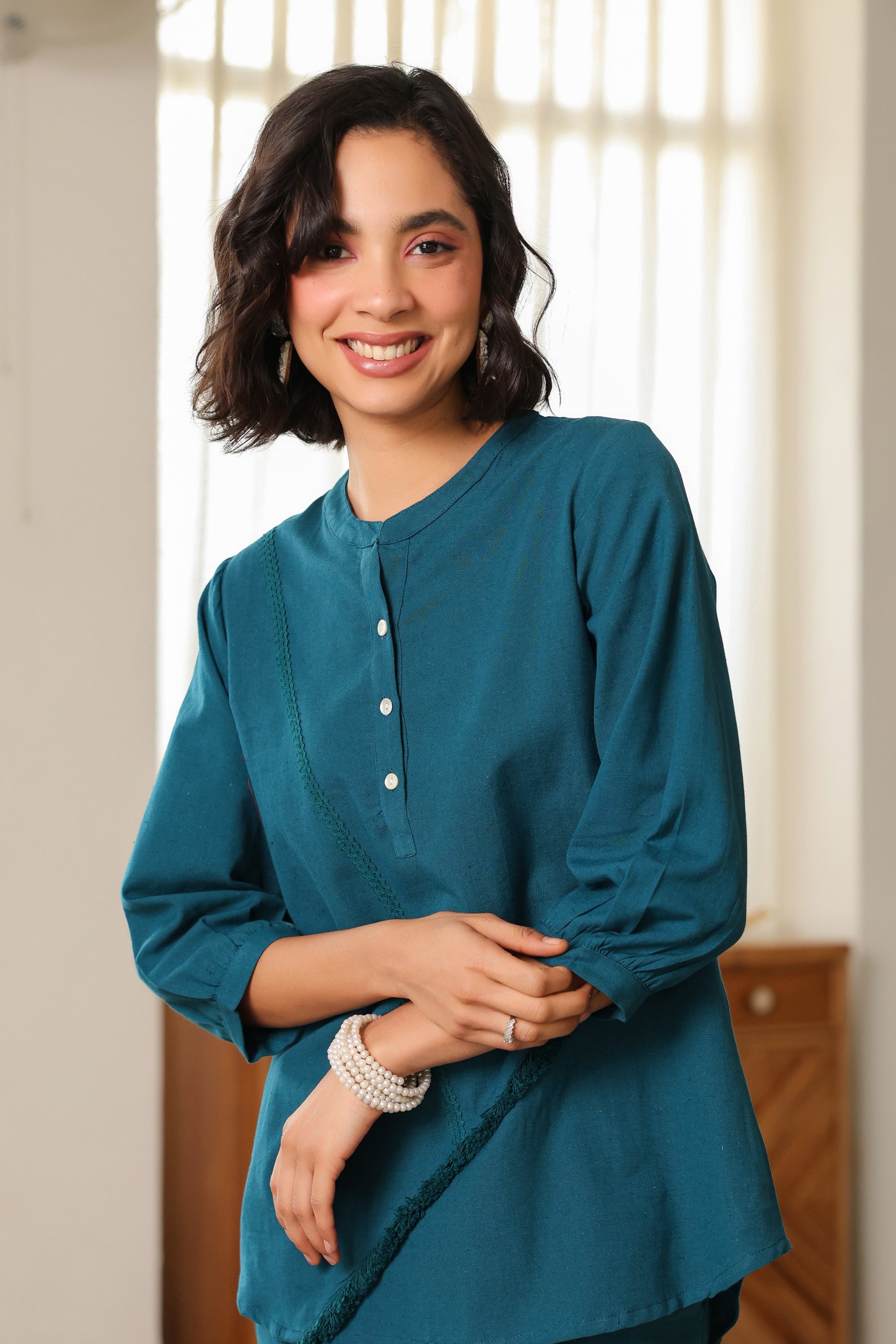 Teal Tranquility Fringe Detail Cotton Flex Co-ord Set