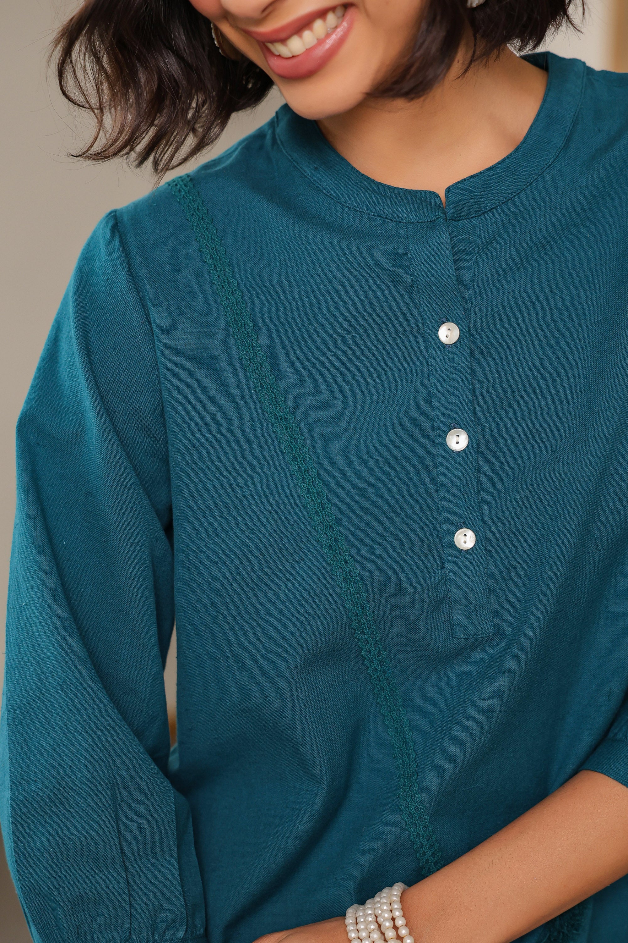 Teal Tranquility Fringe Detail Cotton Flex Co-ord Set
