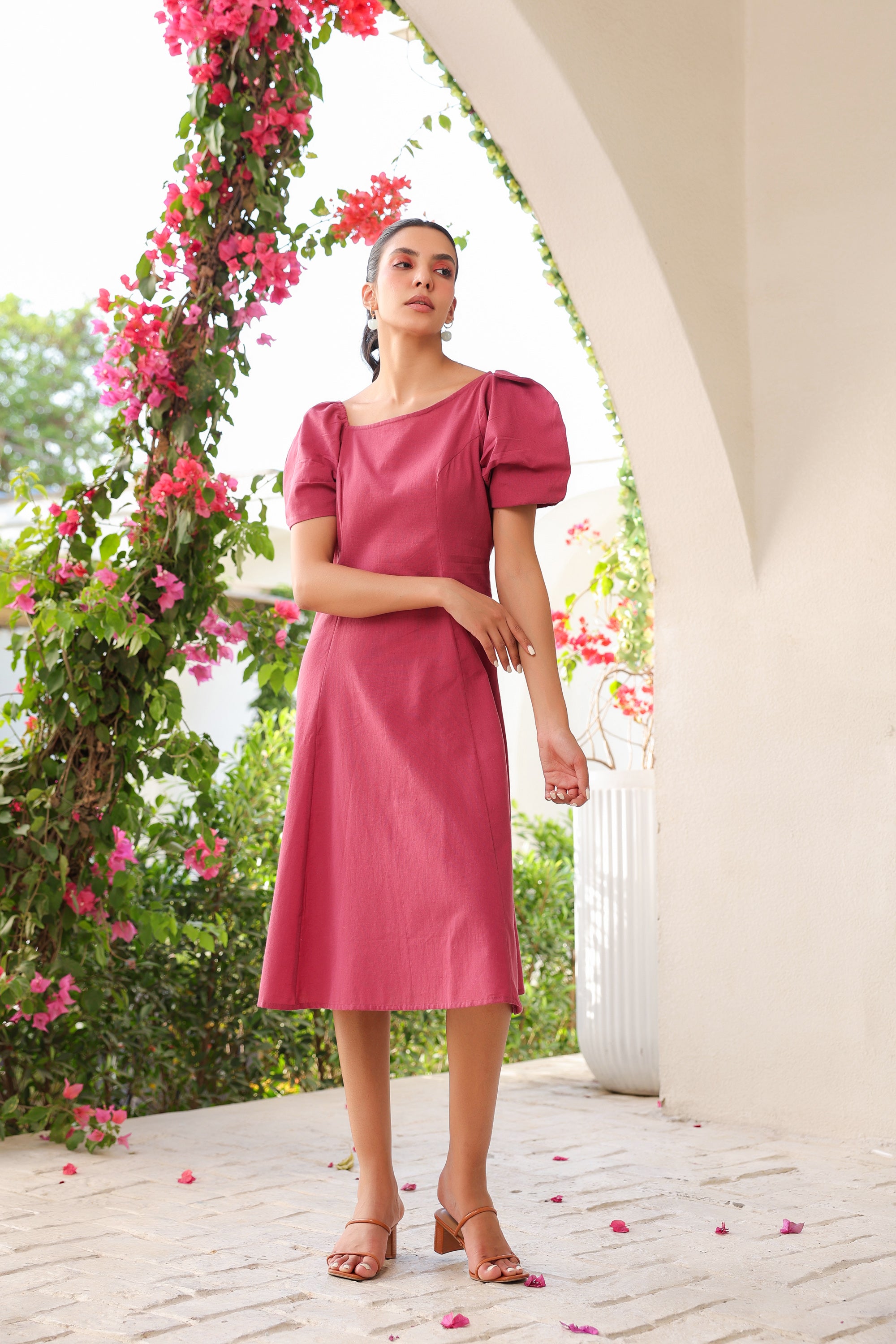 Bougainvillea Glow Cotton Flex Dress