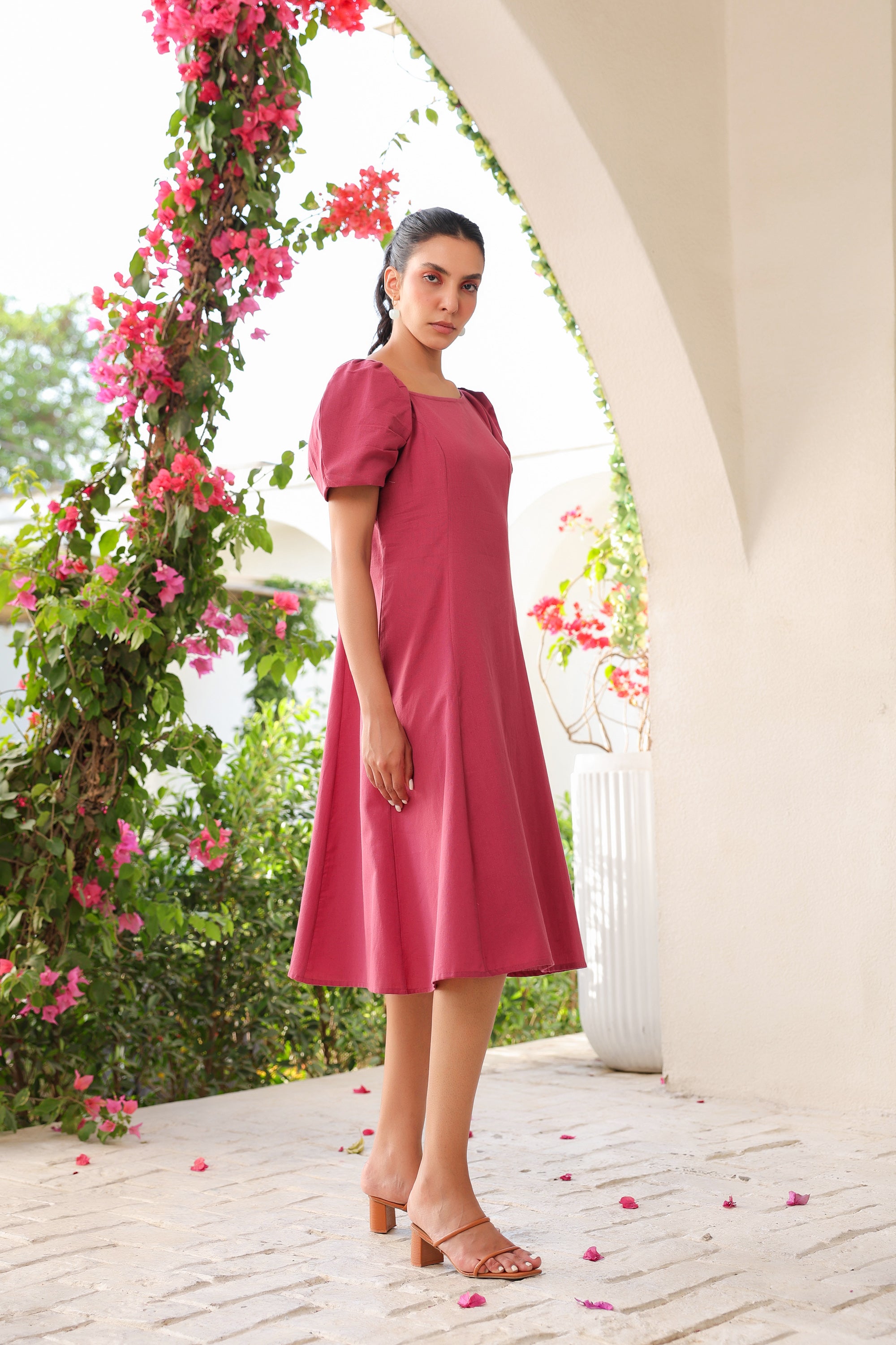 Bougainvillea Glow Cotton Flex Dress