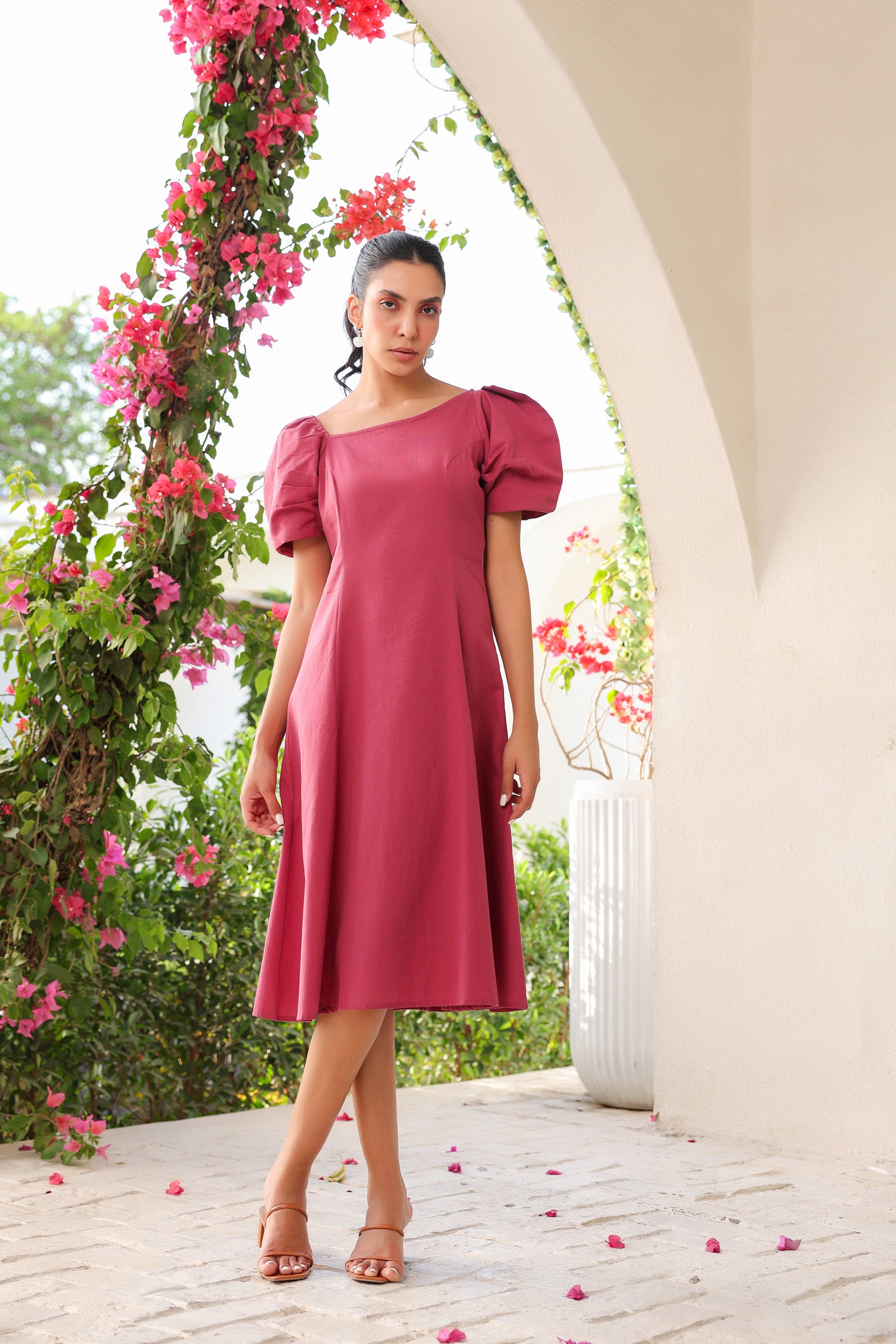 Bougainvillea Glow Cotton Flex Dress