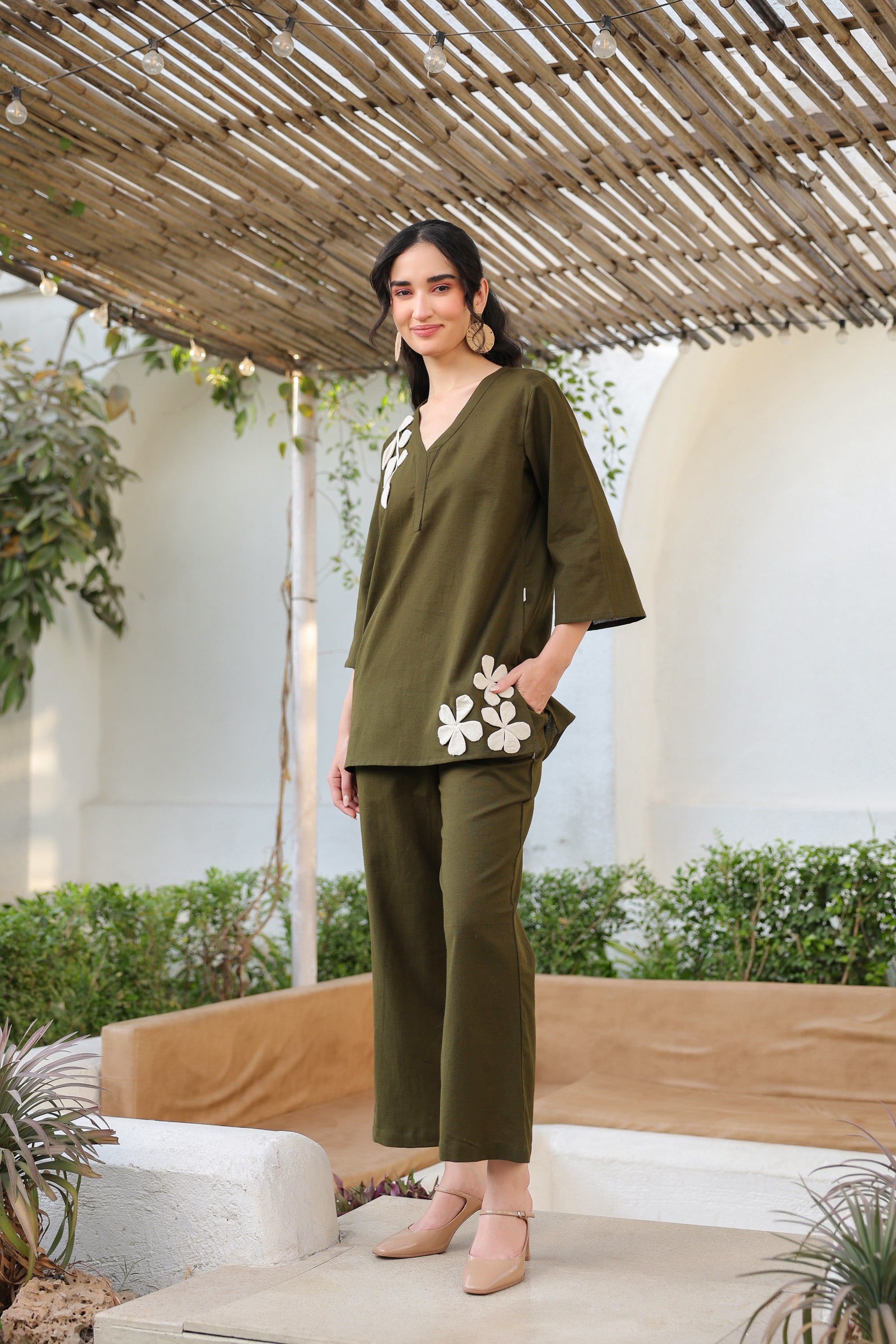 Olive Petal Cotton Flex Co-ord Set