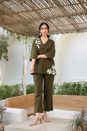 Olive Petal Cotton Flex Co-ord Set