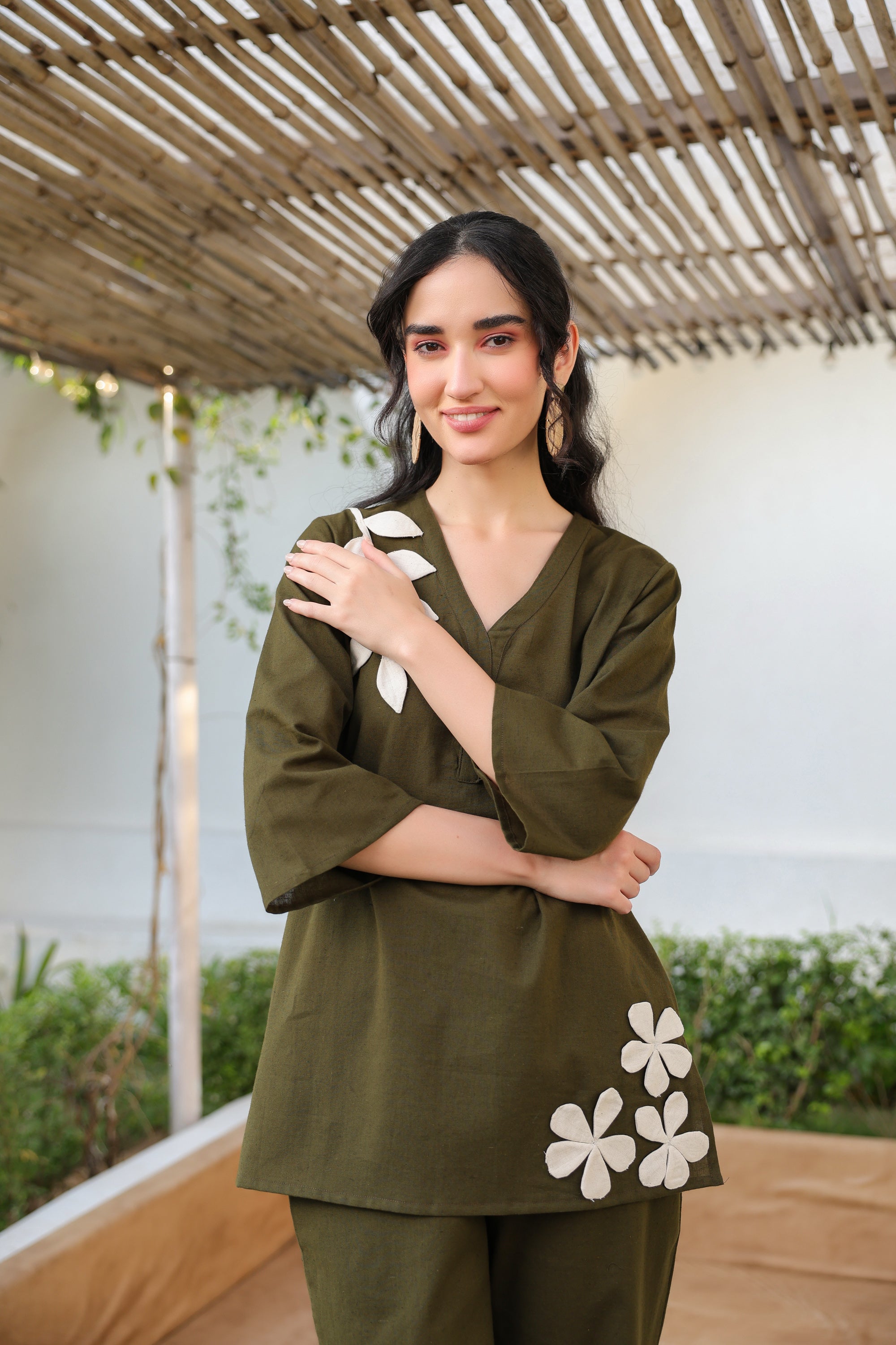Olive Petal Cotton Flex Co-ord Set