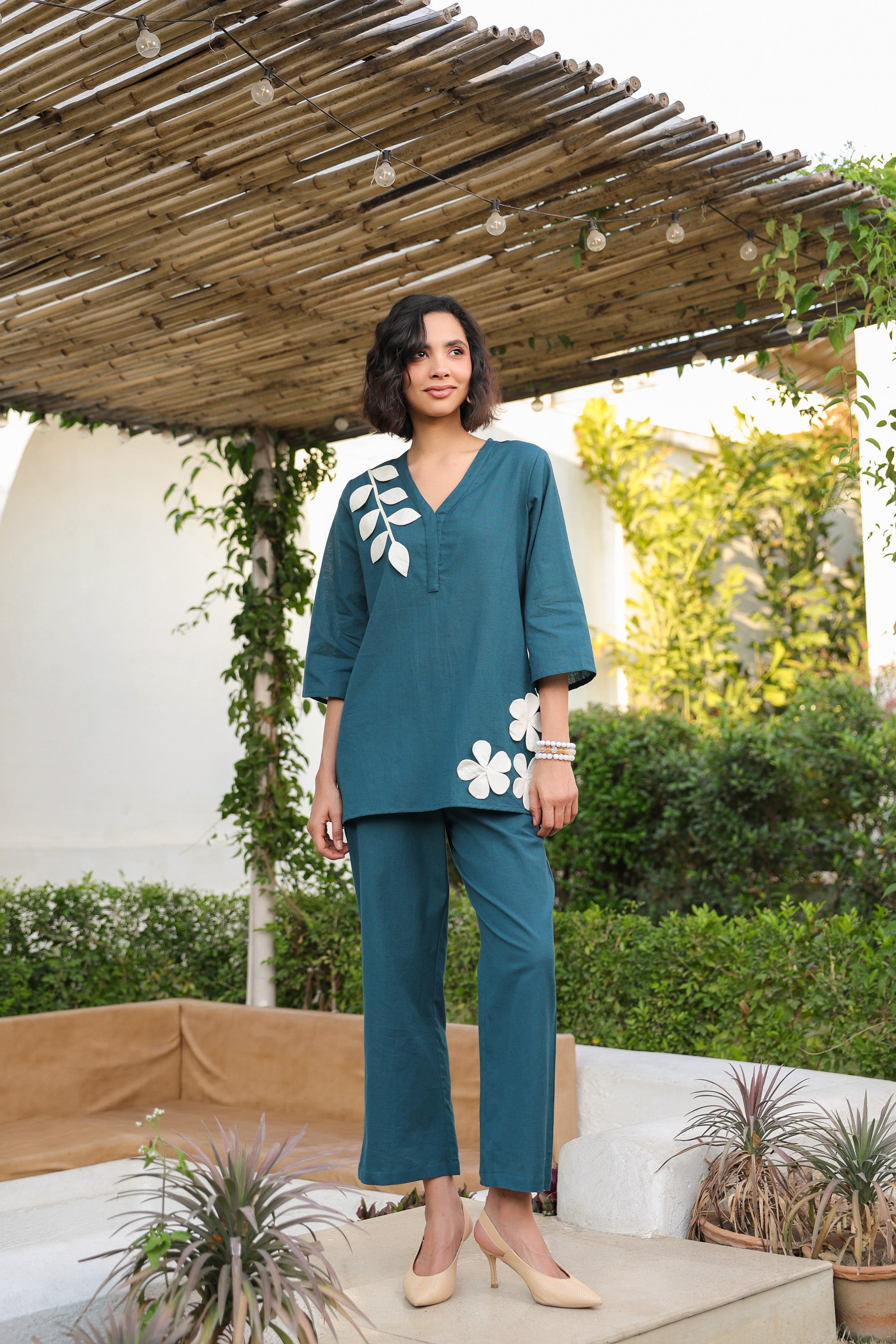 Teal Petal Cotton Flex Co-ord Set