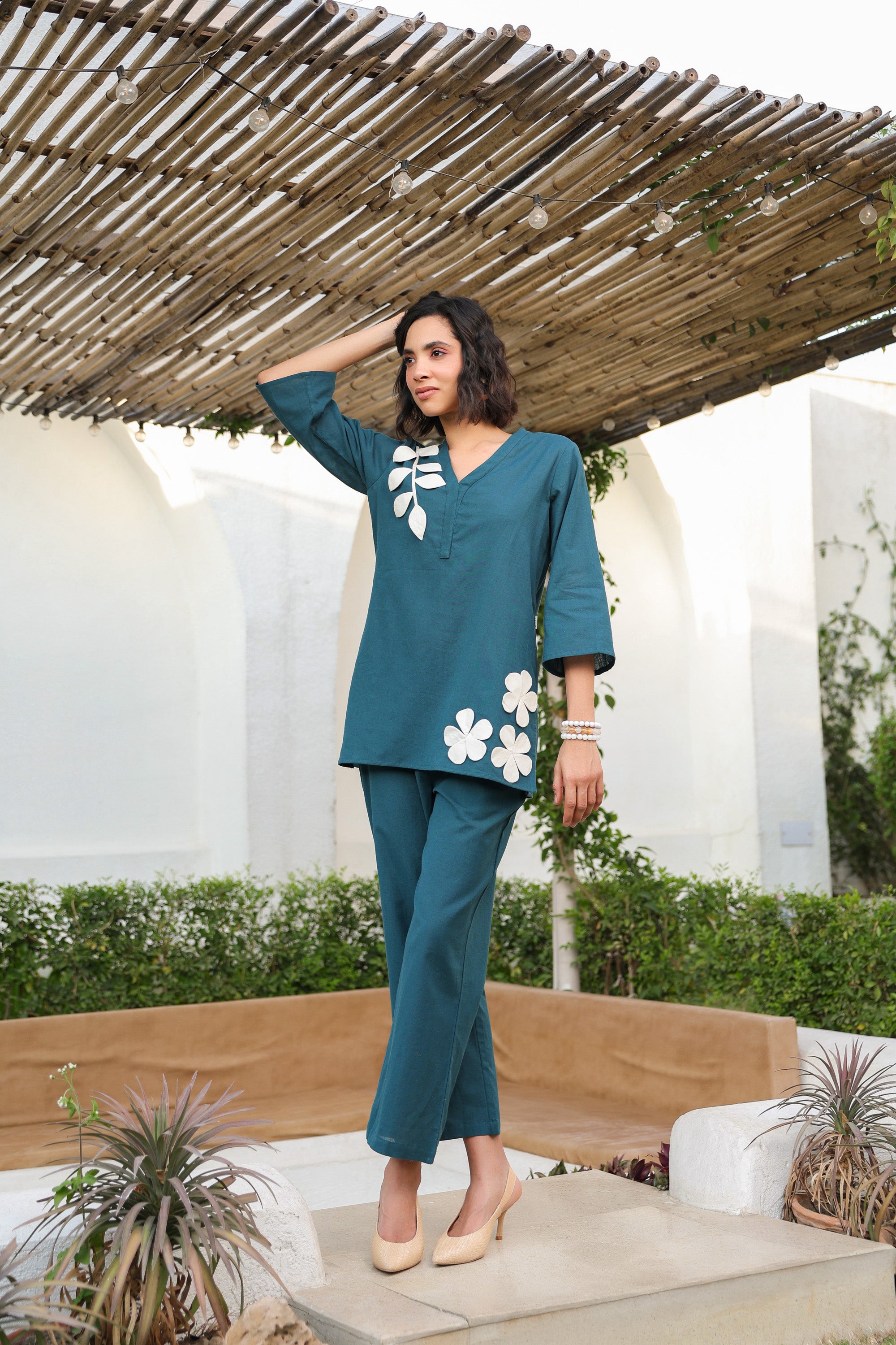 Teal Petal Cotton Flex Co-ord Set