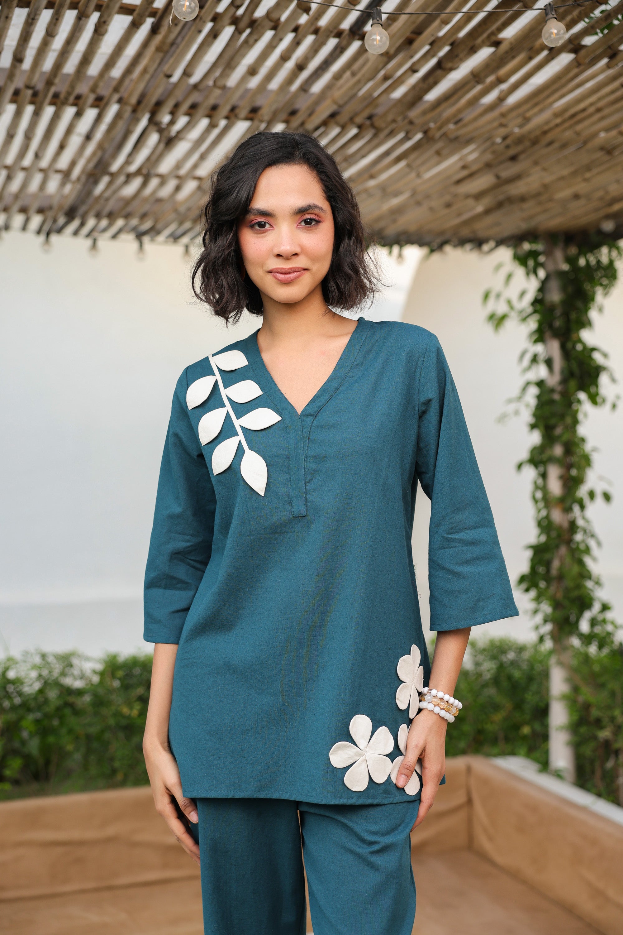 Teal Petal Cotton Flex Co-ord Set