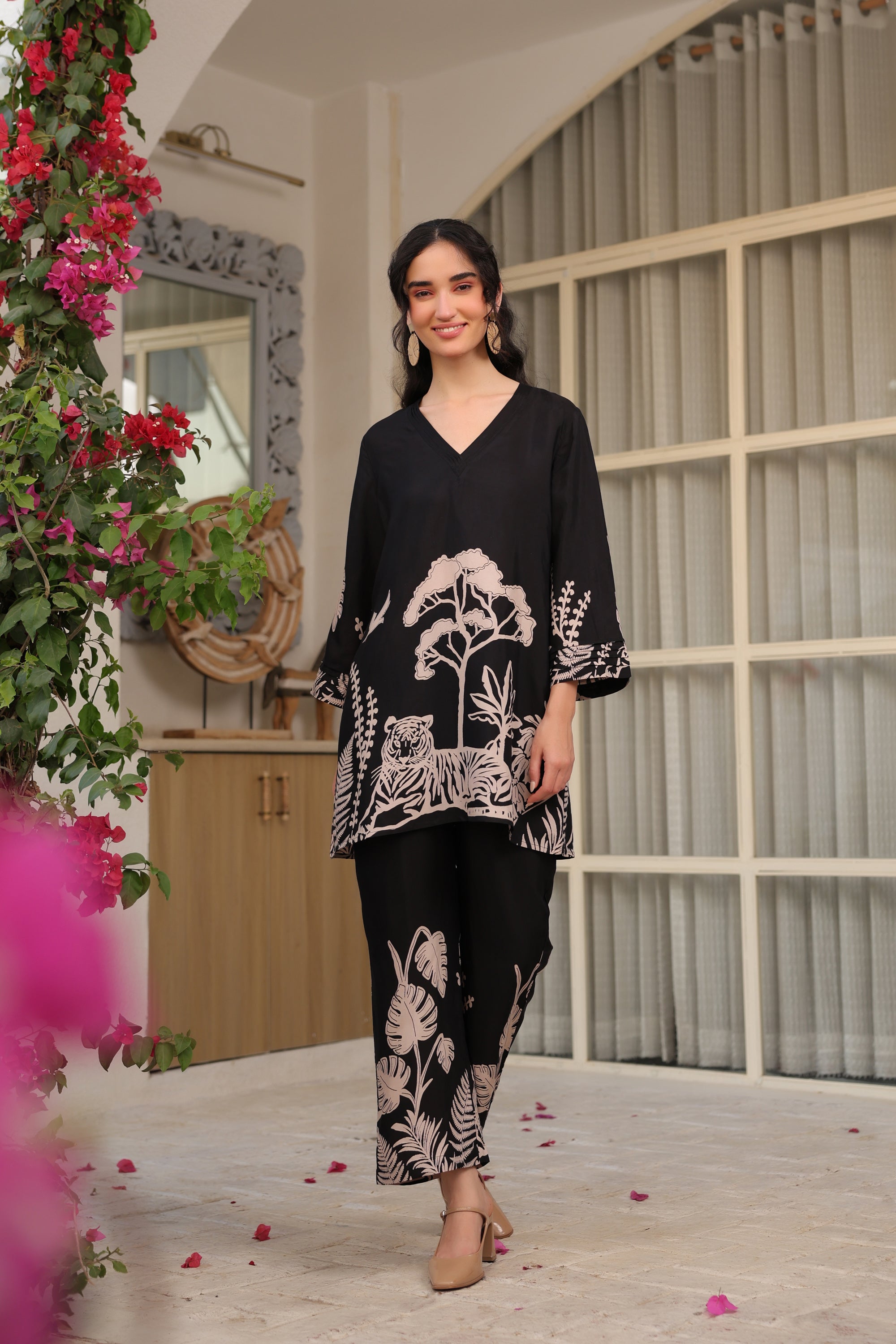 Midnight Botanical Russian Silk Co-ord Set