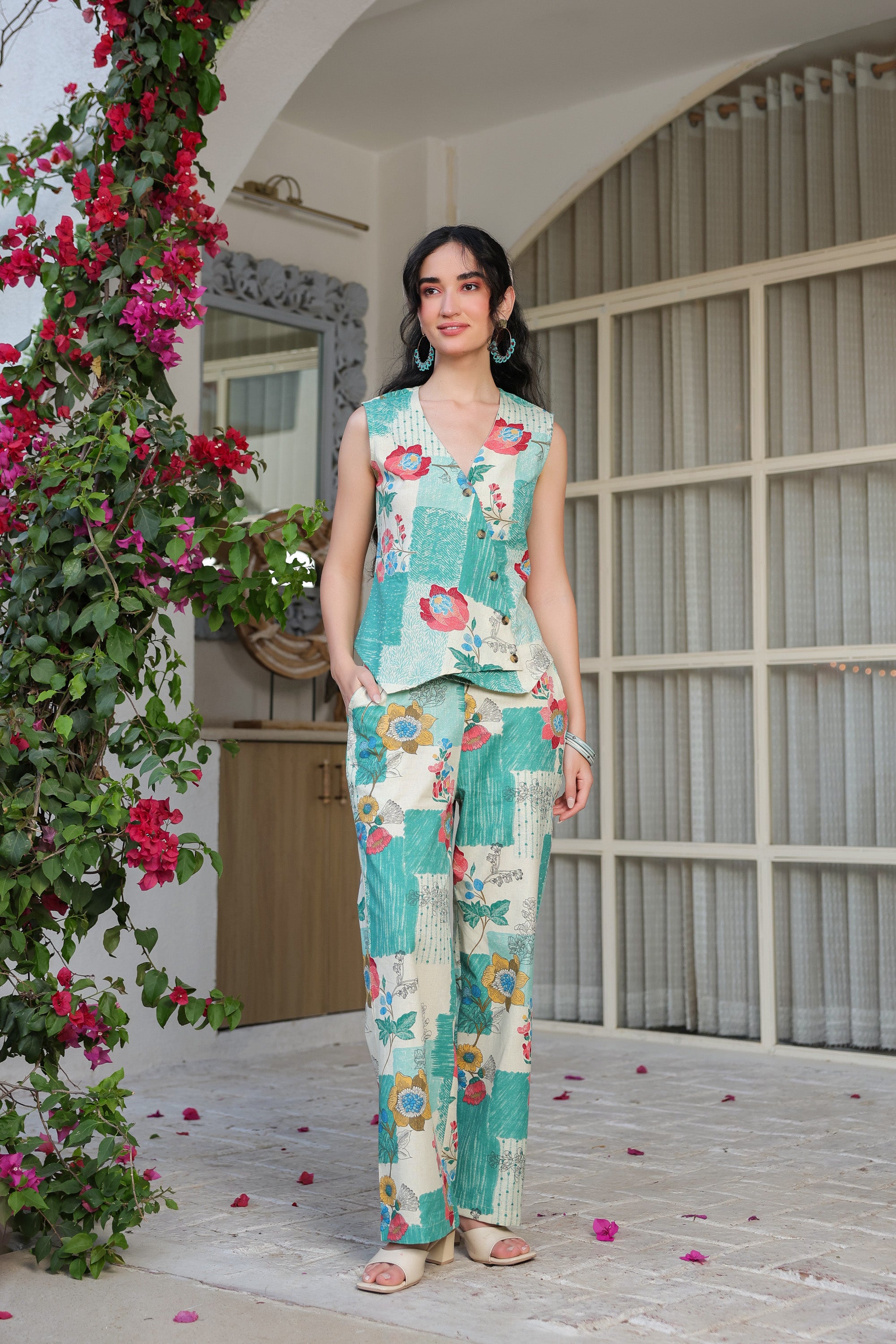 Floral Whispers Green Cotton Flex Co-ord Set