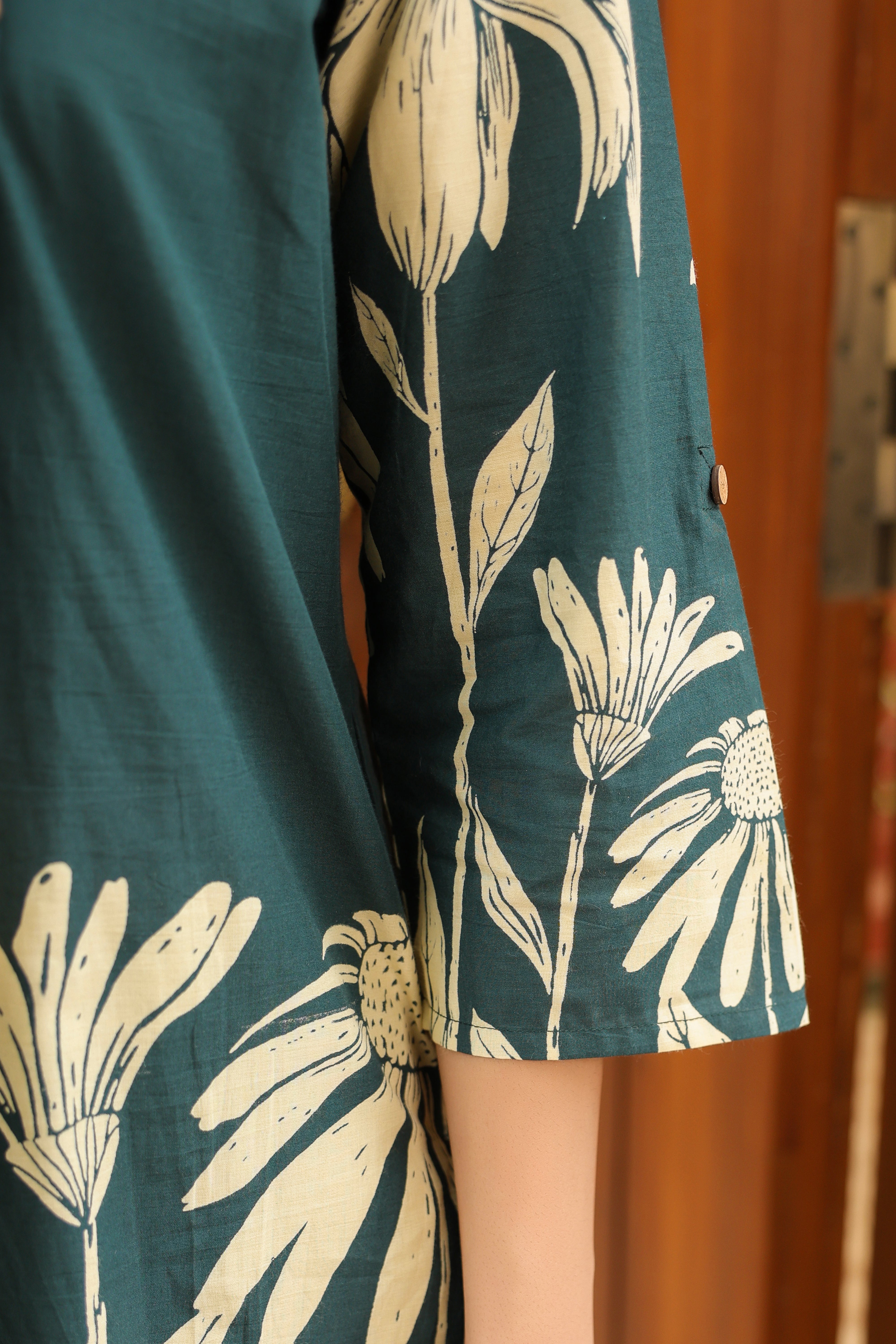 Teal Green Floral Printed Cotton Co-ord Set