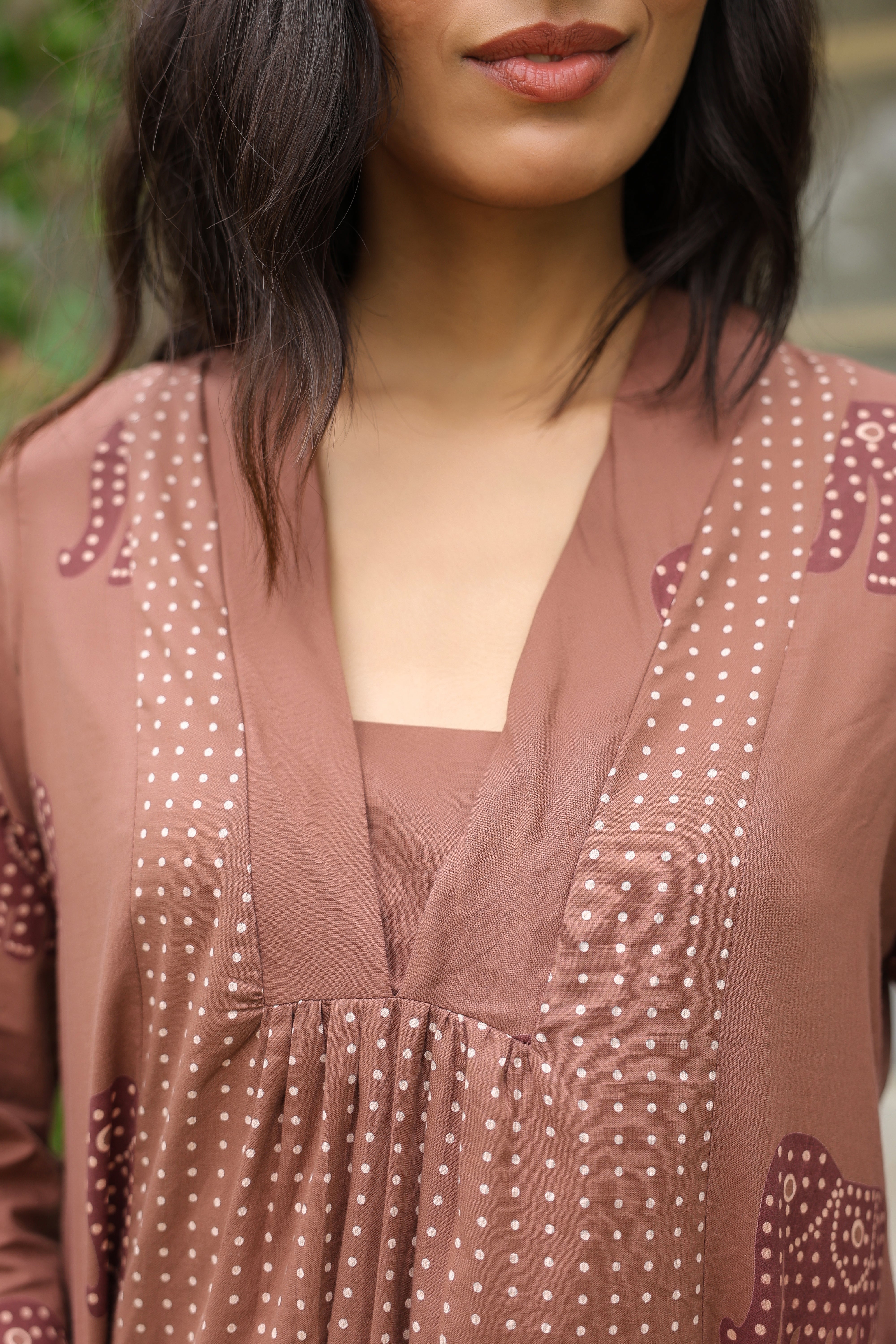 Brown Elephant Motif Printed Cotton Co-ord Set