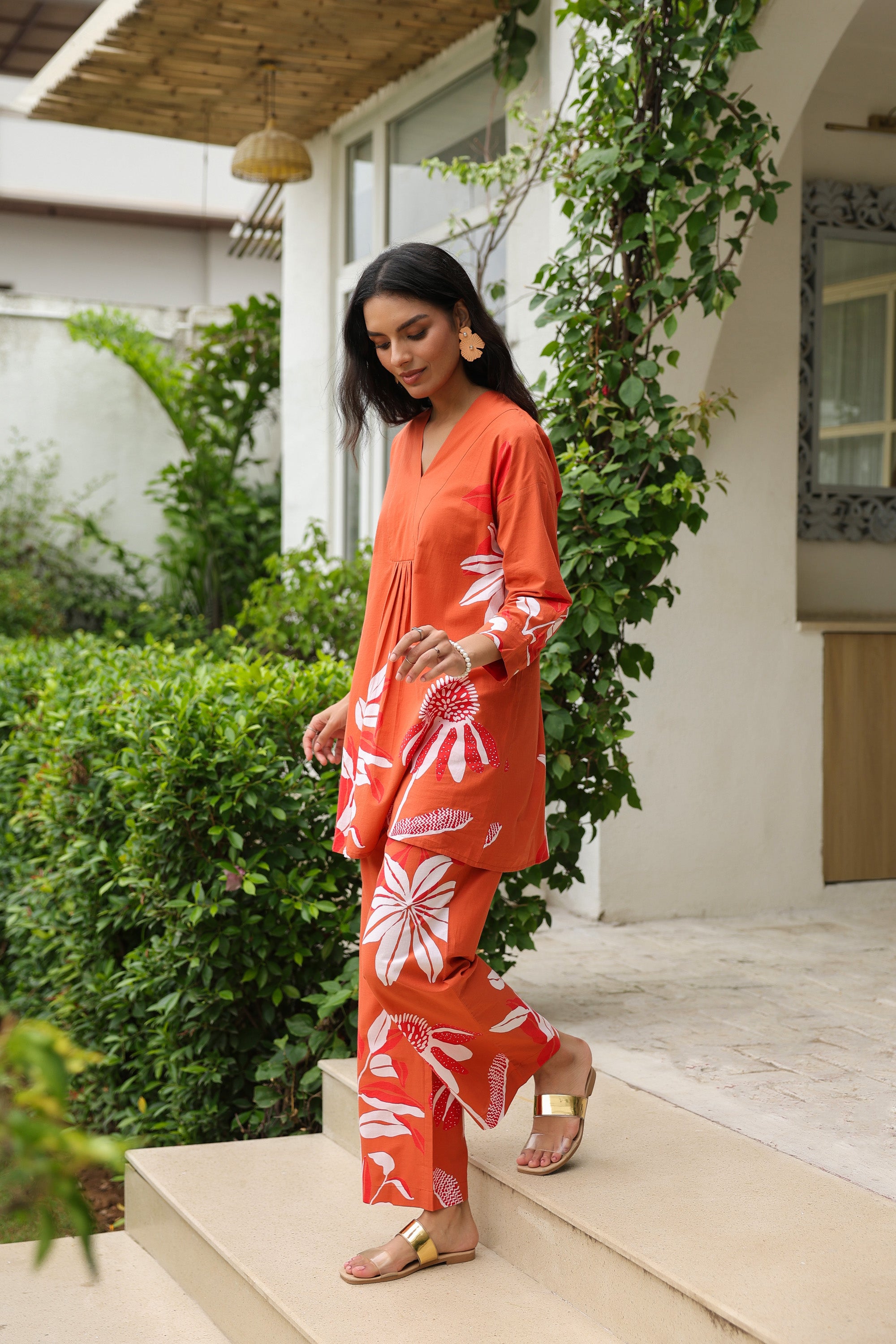 Rust Floral Printed Cotton Co-ord Set