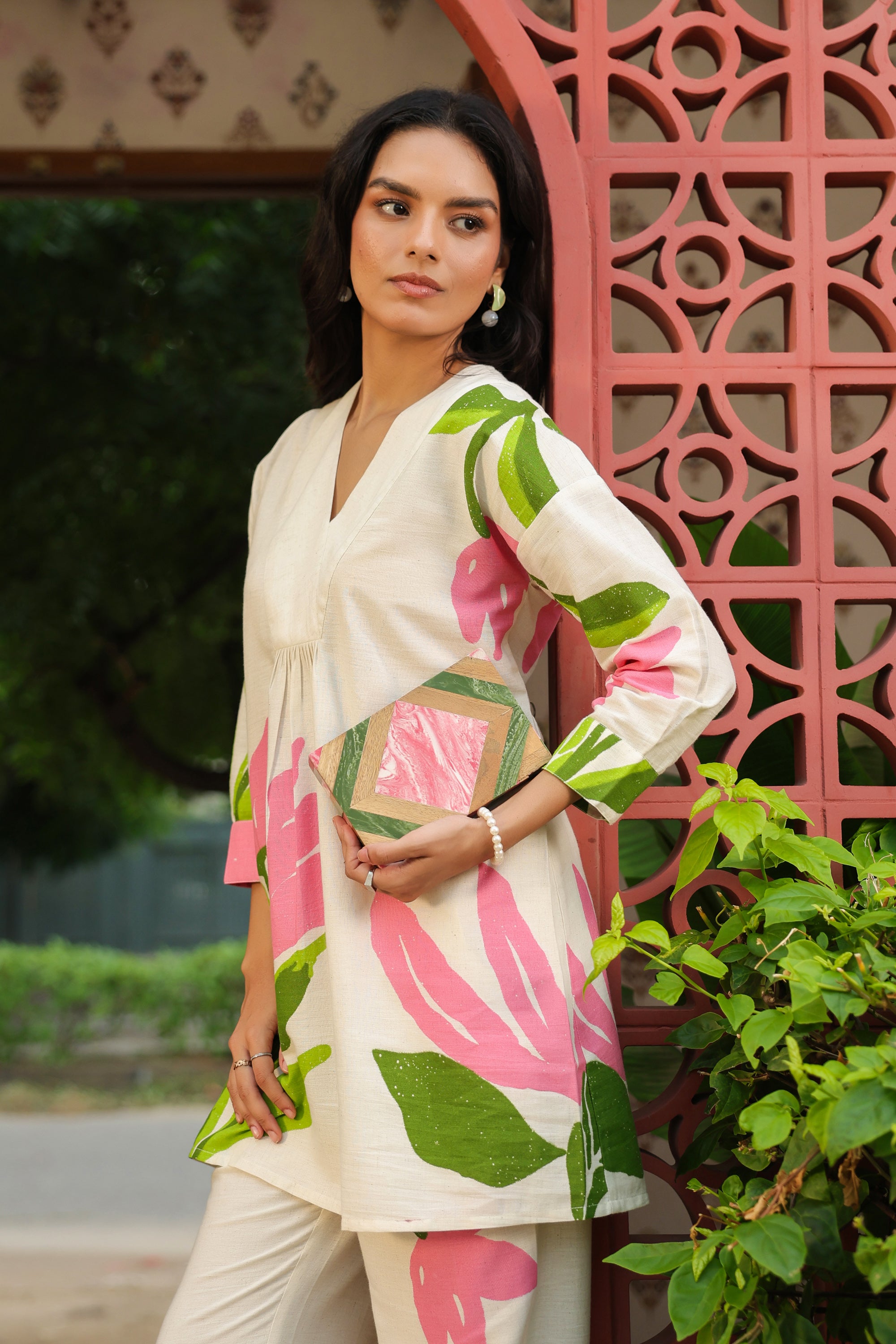 Elegant Blush Floral Printed Cotton Flex Co-ord Set