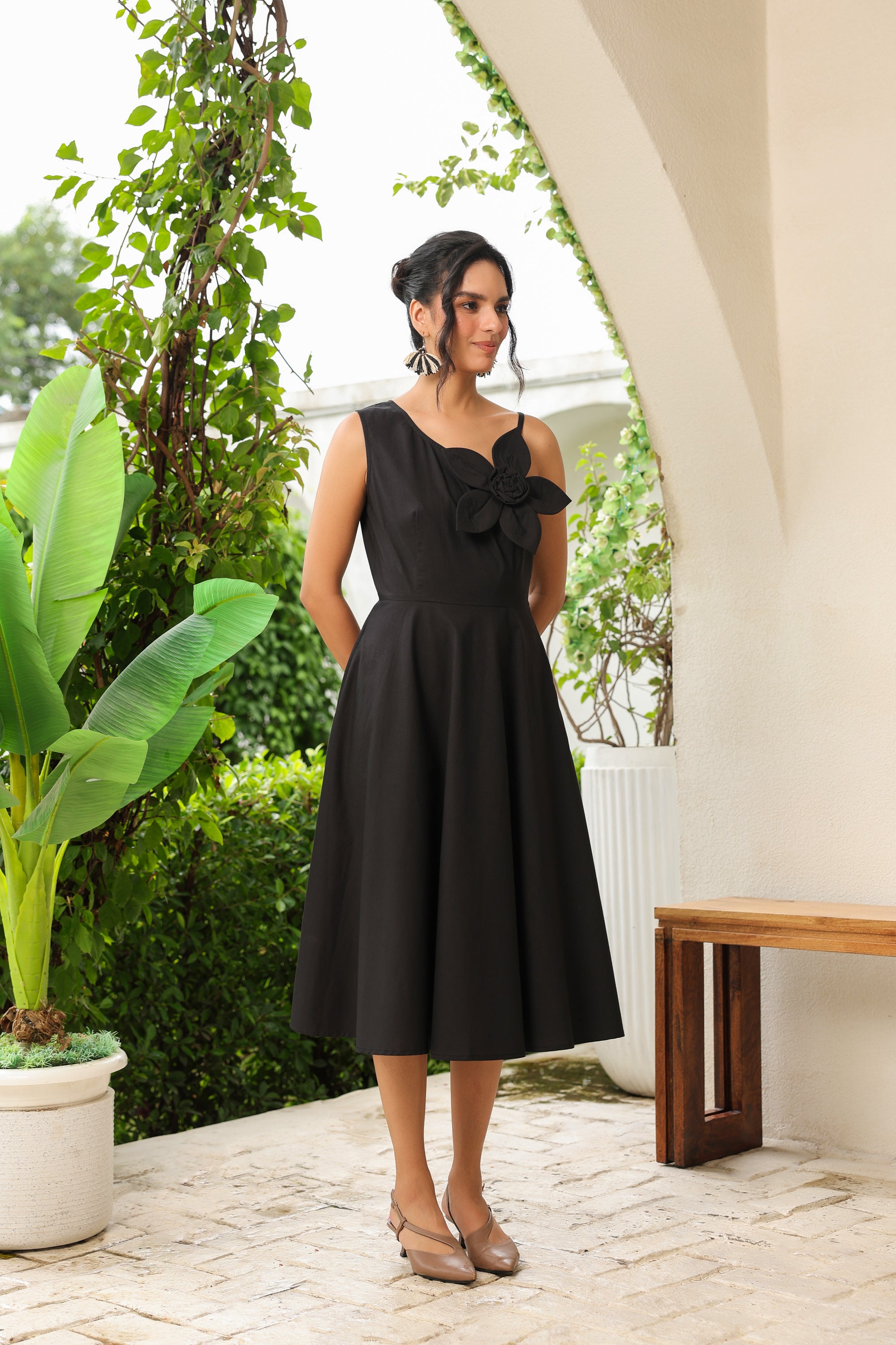 Midnight Bloom 3D Flower Dress