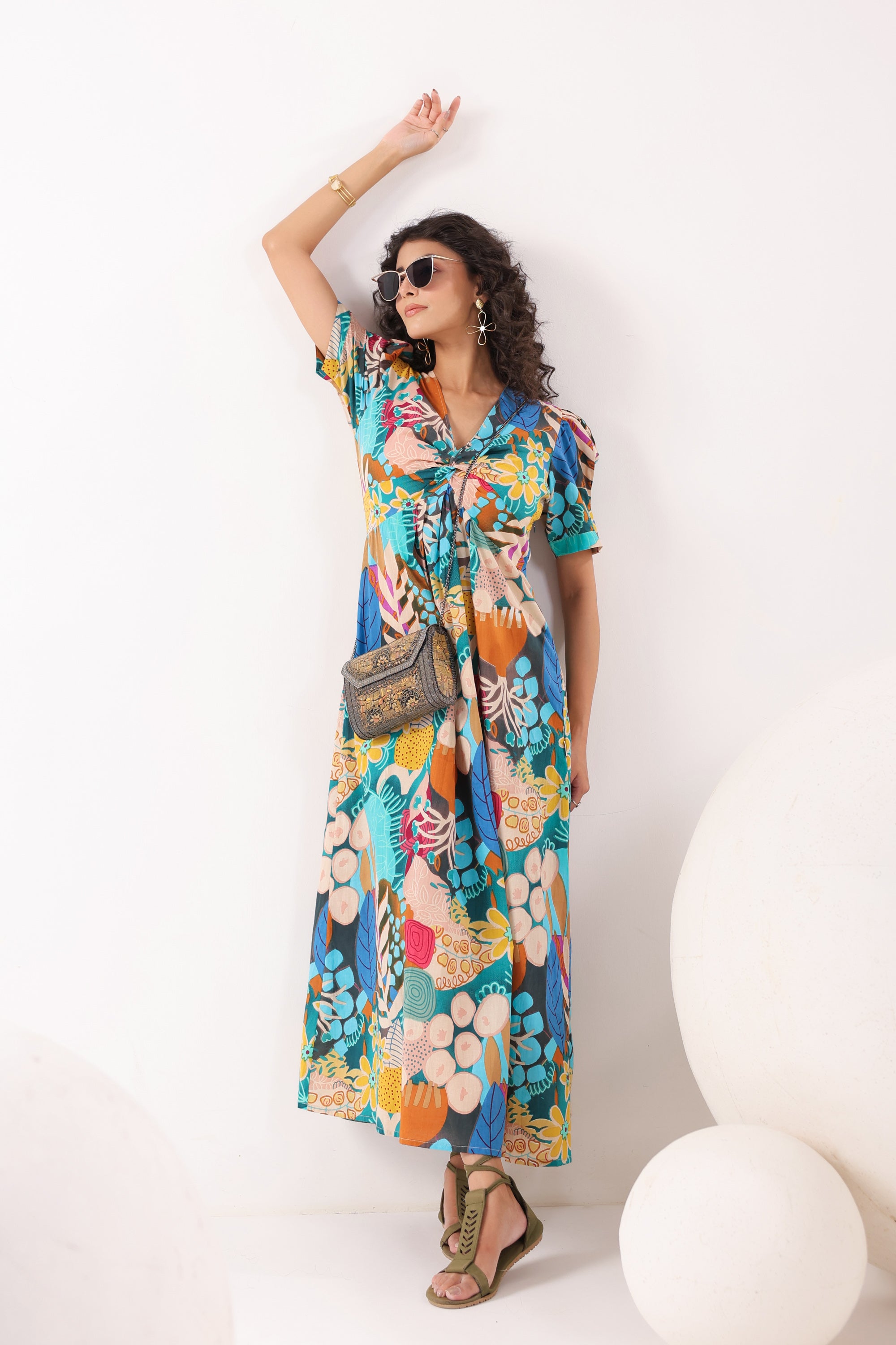 Tropical Mosaic Cotton Sundress