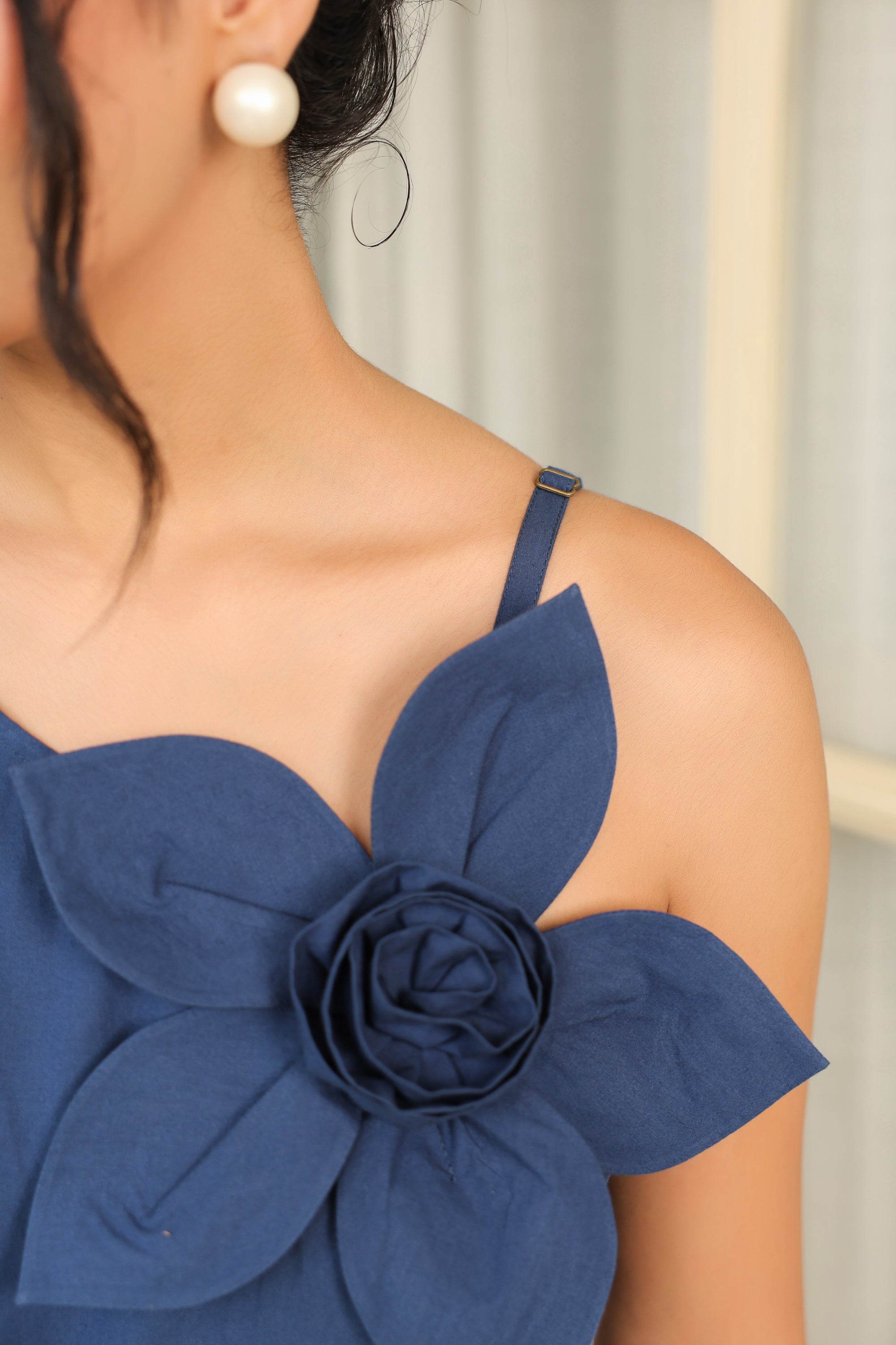 Midnight Blue Bloom 3D Flower Dress