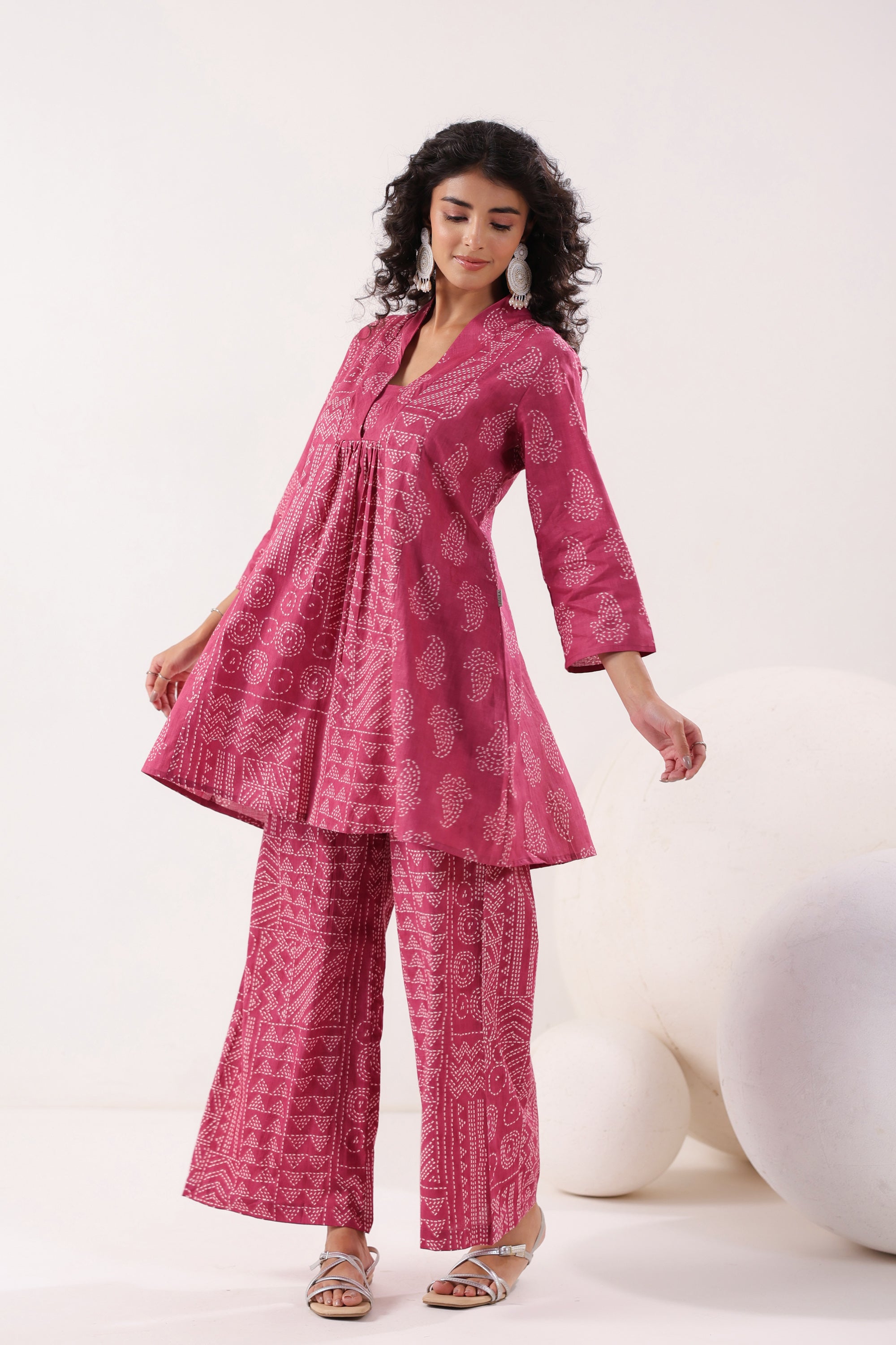 Rani Pink Bandhani Printed Cotton Co-ord Set